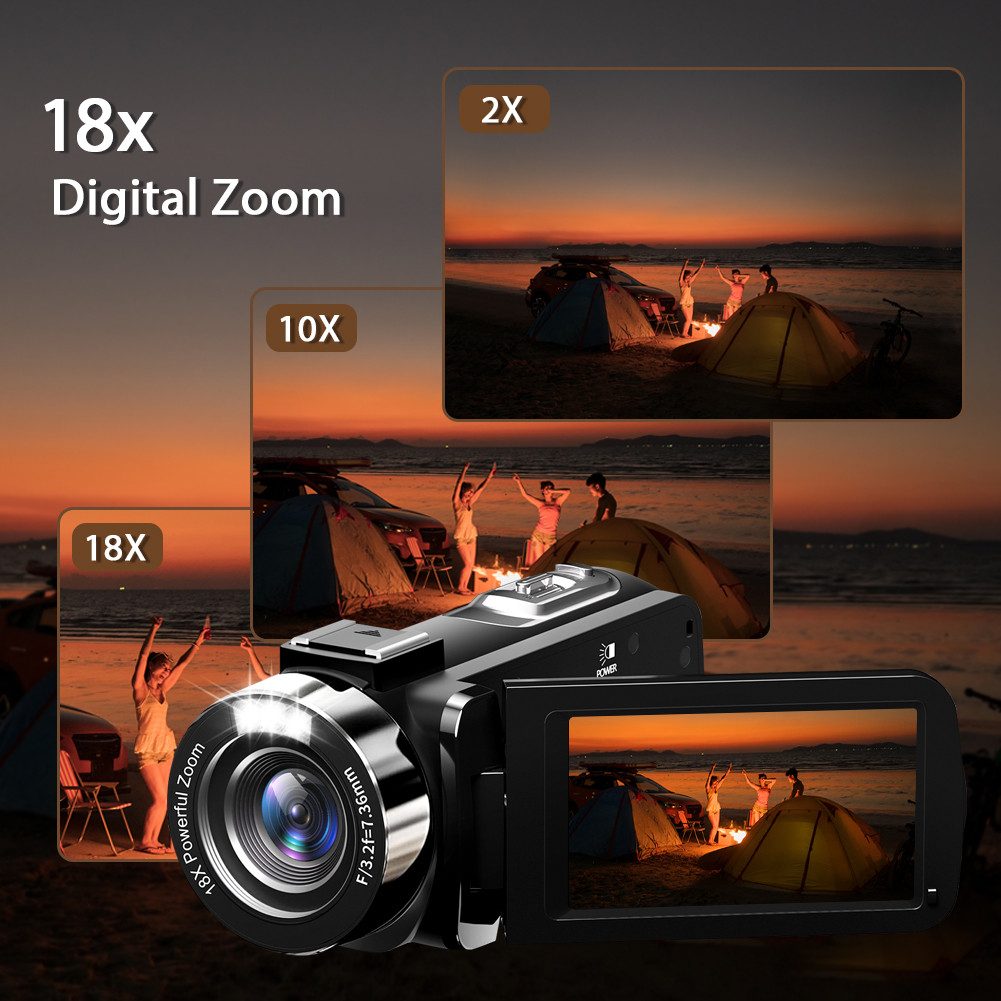 FANNOU Camcorder (42MP Videokamera mit 3" HD-Display, 32GB TF card, 18X Digitalzoom)