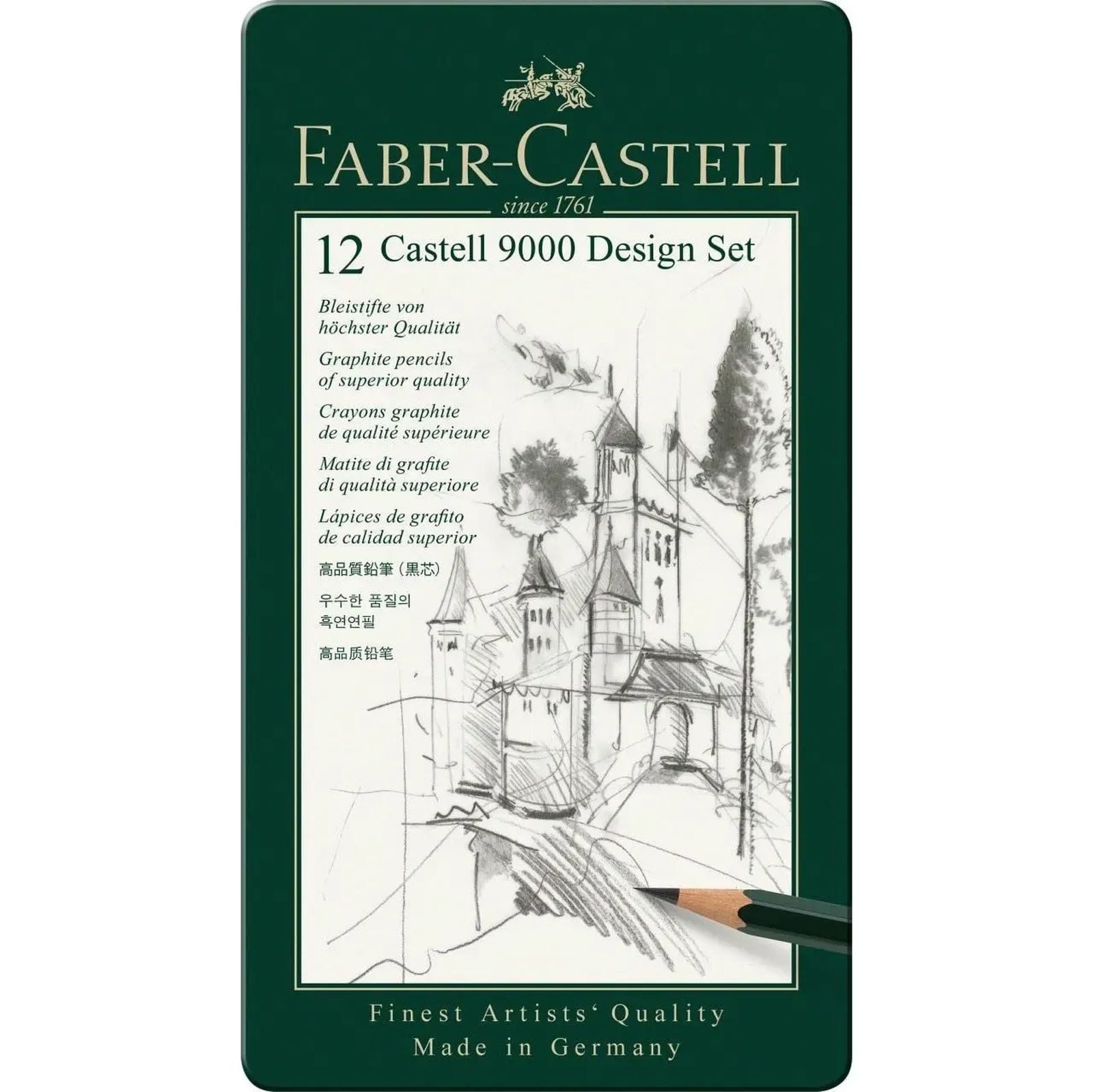 Faber-Castell Bleistift Castell 9000 Bleistift, (Design Set, 12-tlg), 12er Metalletui