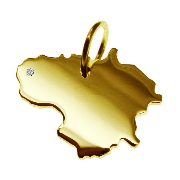 schmuckador Kettenanhänger Kettenanhänger in der Form von der Landkarte Litauen mit Brillant 0 015ct an Ihrem Wunschort in massiv 585 Gelbgold