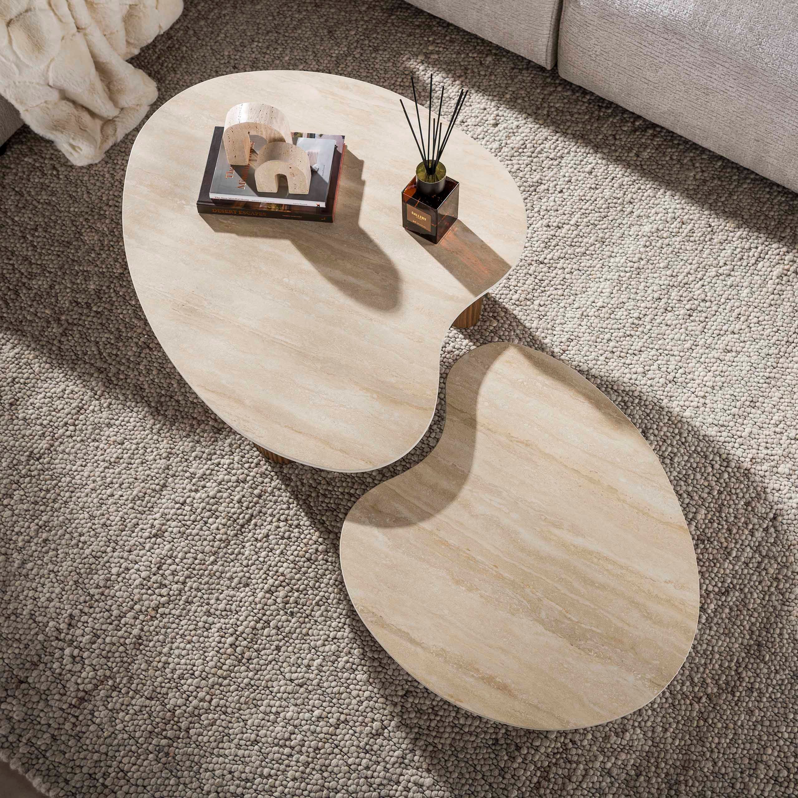 Villa Möbel Couchtisch Ceramo (1 Tisch, 2-St), Couchtisch Set aus 3D Keramik in Travertin Optik