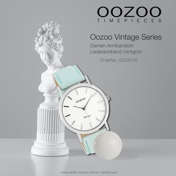 OOZOO Quarzuhr Oozoo Armbanduhr Damen Vintage, Damenuhr rund, mittel (ca. 38mm) Lederarmband, Fashion-Style