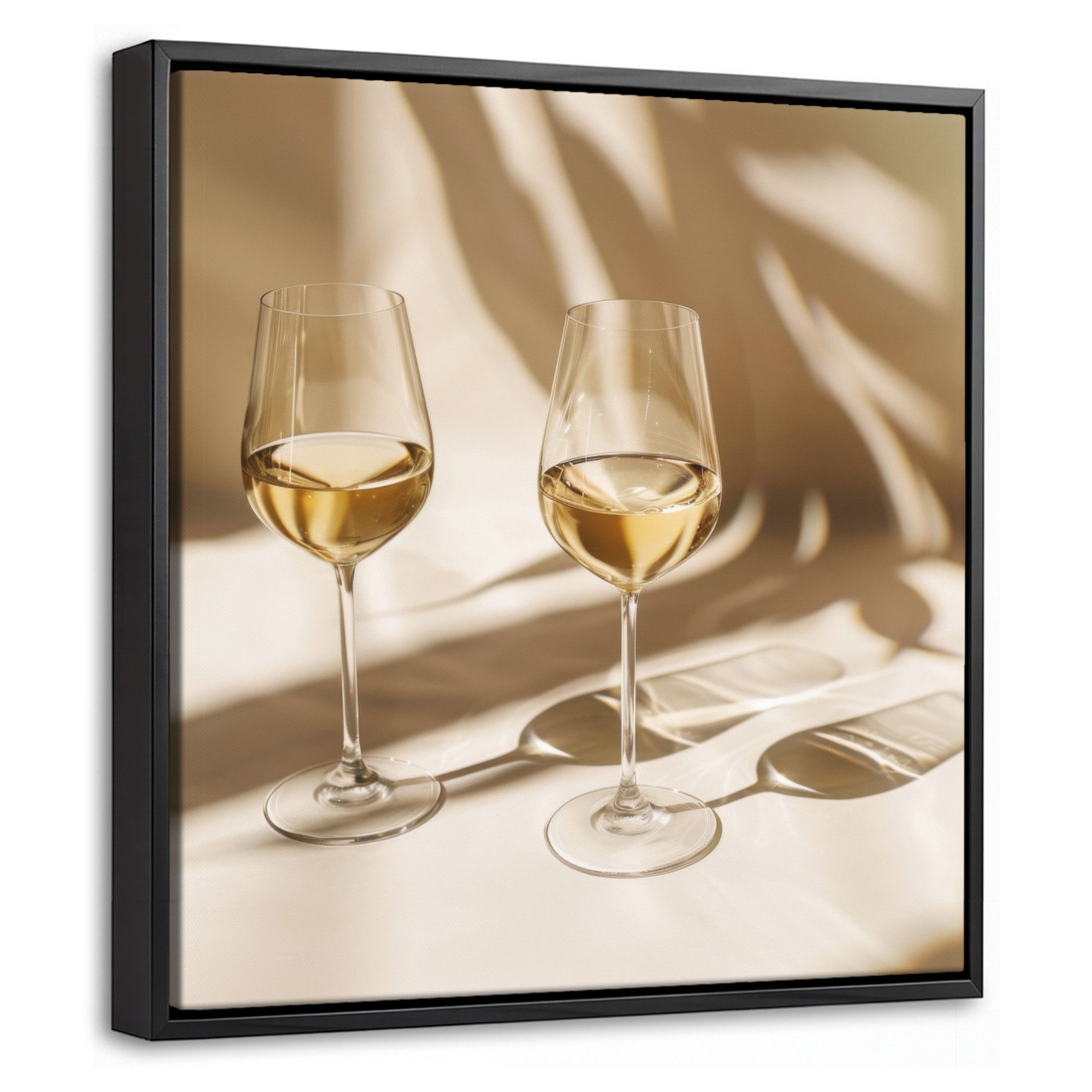 OneMillionCanvasses® Leinwandbild mit Rahmen - Wein - Weingläser - Weiß, Fotodruck (1 St), Leinwand Bilder Klein, Wand Dekoration Aesthetic 20x20cm
