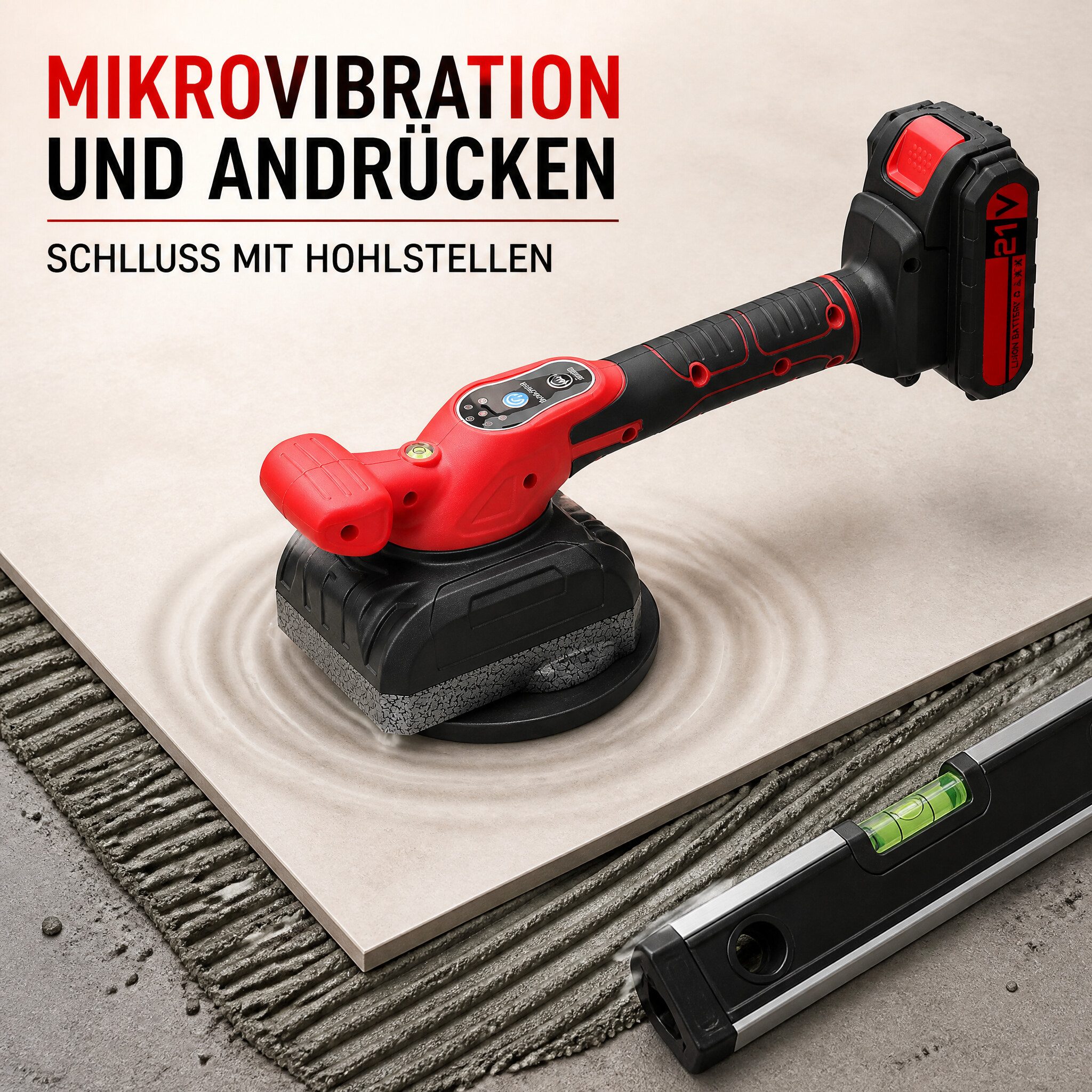 GARRYFIZH Akku-Multifunktionswerkzeug Fliesen Vibrator Fliesenrüttler Fliesenverlegemaschine, Bodenfliesenverlegevibrator Rot