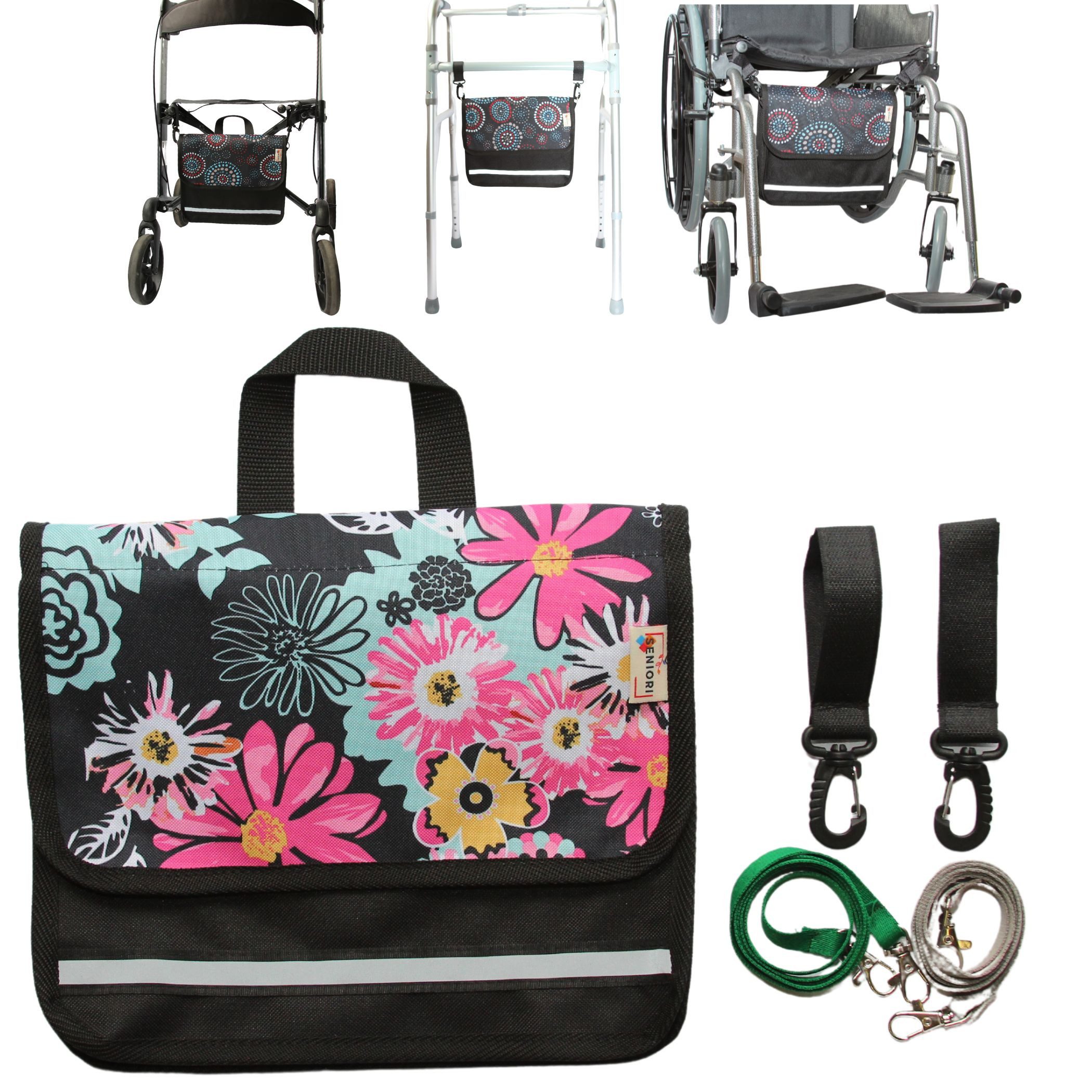 Seniori Aufbewahrungstasche multifunktionale Tasche für Rollstühle UNTER DEM SITZ Rollstuhltasche, 4U - Blumen