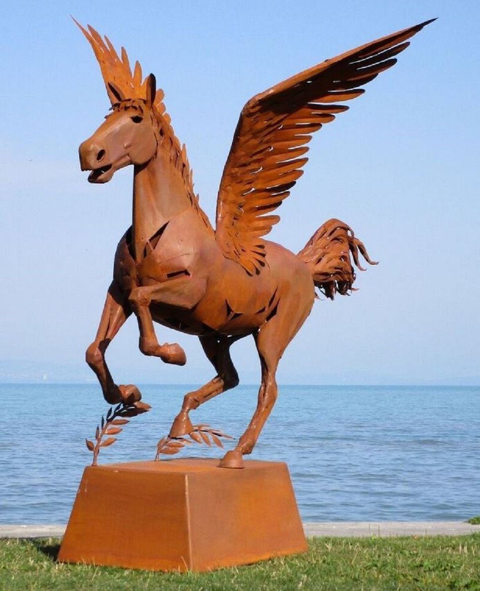 Garten Skulpturen mit 305 Pferd Skulptur x H. Pegasus - Figur x 288 Riesige Skulptur Skulptur Lebensgroße - Rost Padrino - Casa Deko 175 Padrino Casa Garten Deko Sockel Stahl Skulpturen Metall cm Luxus -