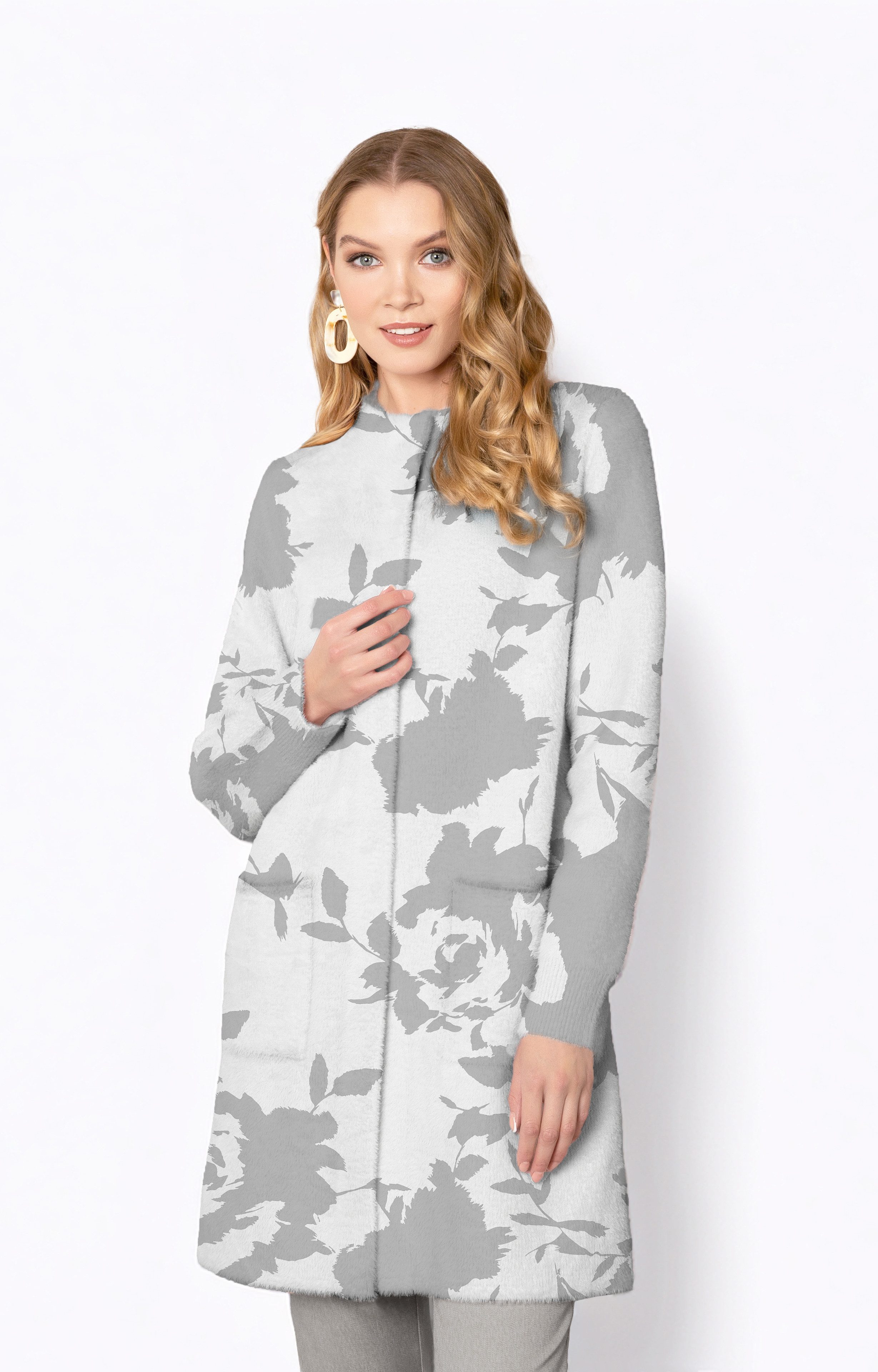 Passioni Strickmantel mit abstraktem Blumenprint günstig online kaufen