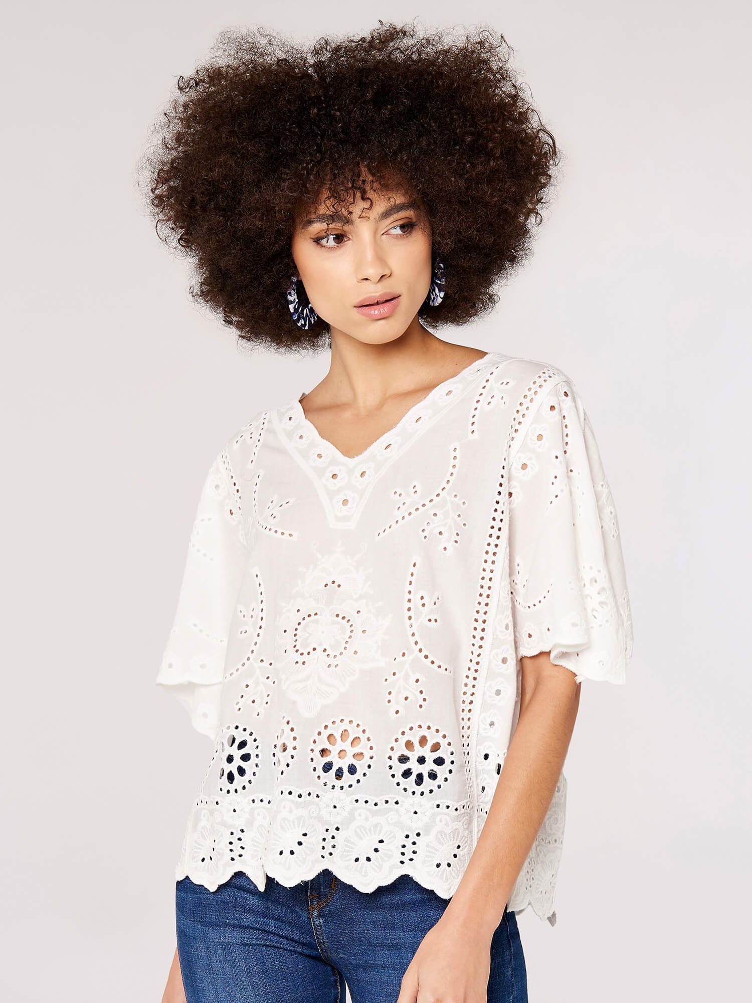 Apricot Shirtbluse Spitzentop mit Stickereien