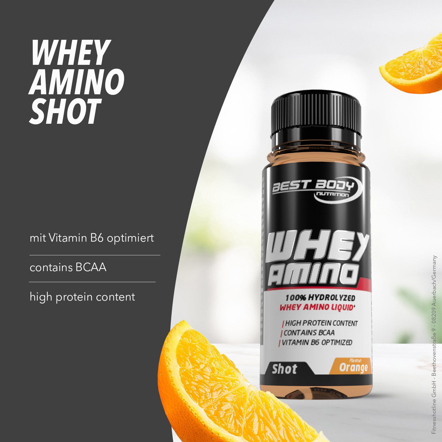 Best Body Nutrition Whey Amino Shot - Orange - 12 Shots à 60 ml - MHD 31.08.2026 Flüssigkeit, Shot