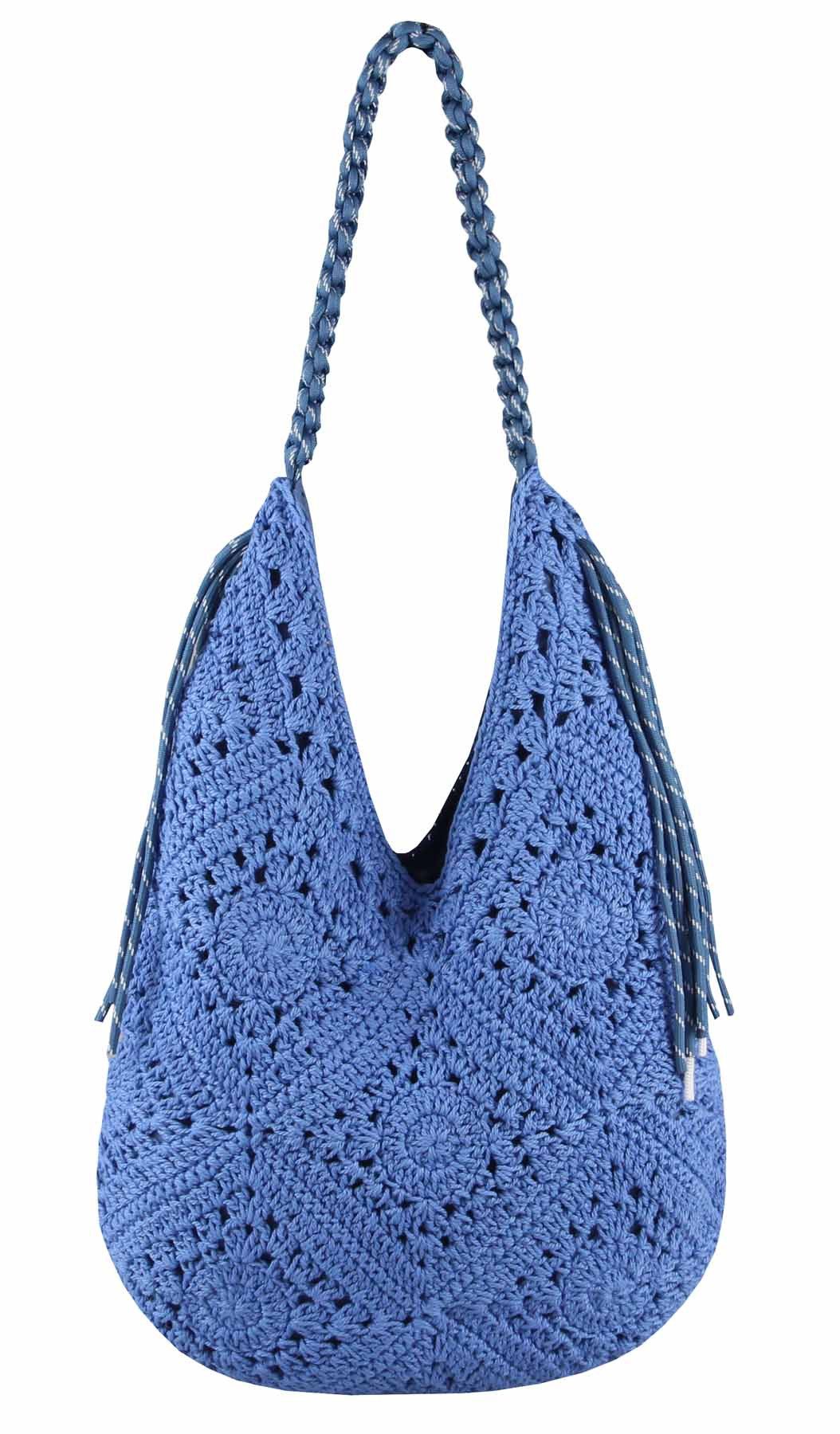 ITALYSHOP24 Schultertasche DAMEN TASCHE Häkeltasche Boho Shopper Strohtasche Hobo Geflecht Textil, Sommer Basttasche Strand Retro Reise Freizeit Urlaub Beuteltasche