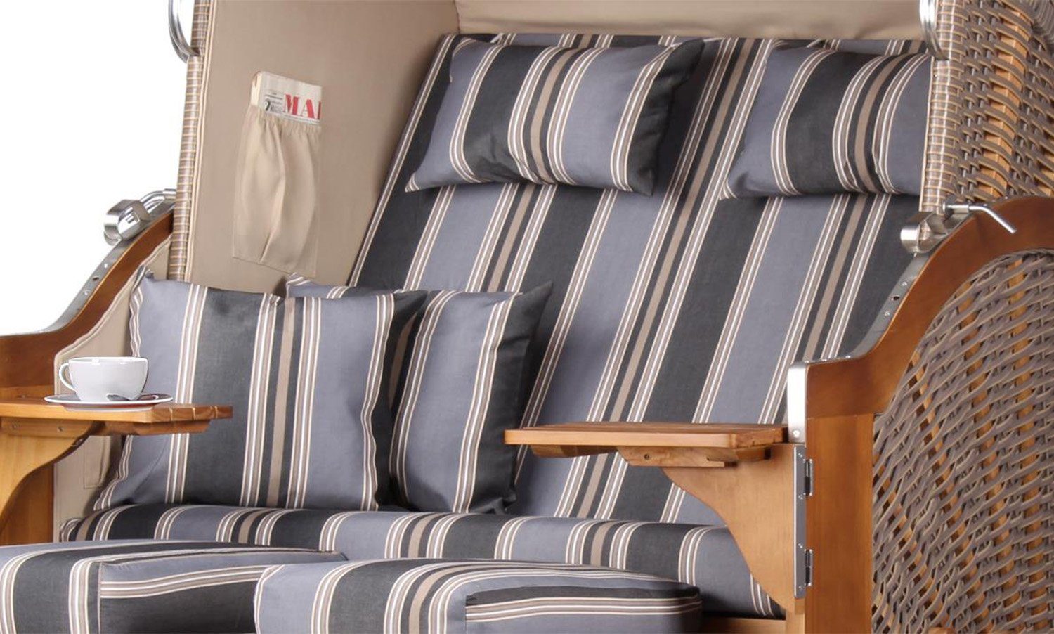 bene living Strandkorb Schleswig Pinie 2-Sitzer - PE mokka - Modell 555, BxTxH: 120x80x160 cm, Volllieger, Ostsee-Strandkorb