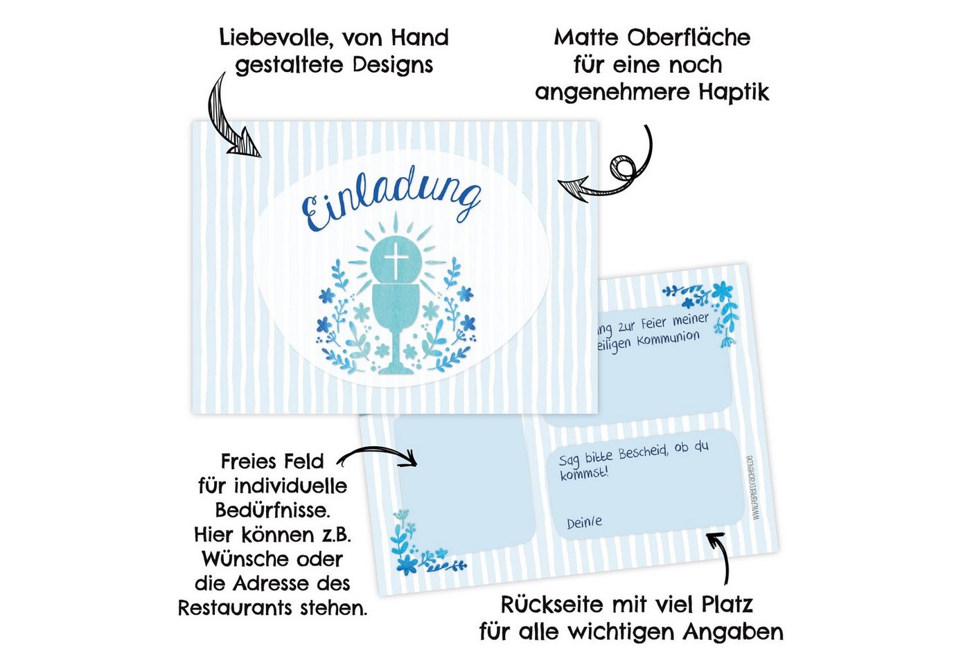 Thumbnail - PAPIERDRACHEN Kommunionskarte 12 Einladungskarten zur Kommunion - Einladung zur Heiligen Kommunion, für Mädchen und Jung...