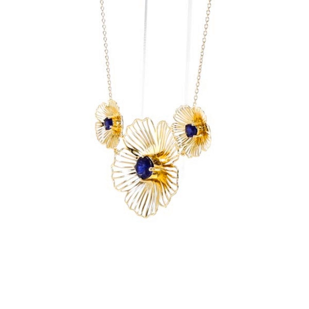 Cavill Silberkette Cavill Silbercollier 2,12 ct Madagaskar Saphir, vergoldet, floral (1-tlg)