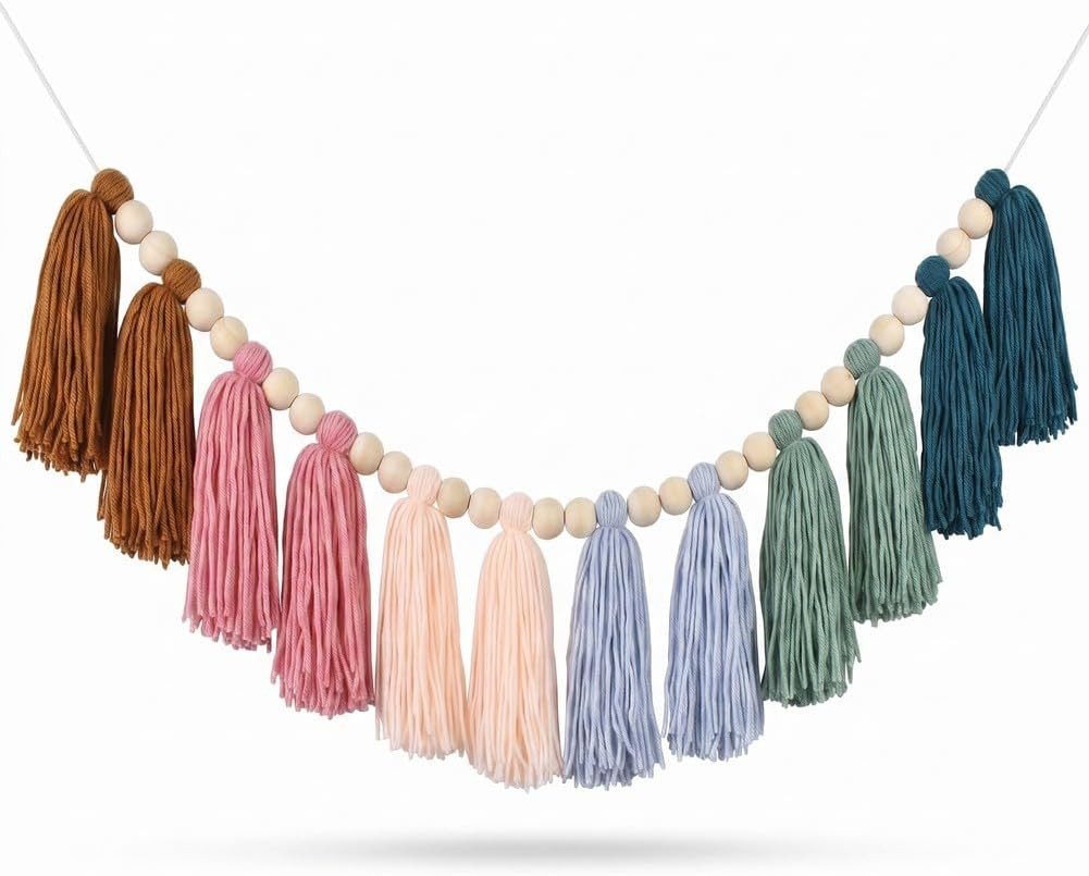 FELIXLEO Bastel-Armband Boho Quastengirlande mit Holzperlen für Klassenzimmer und Büro