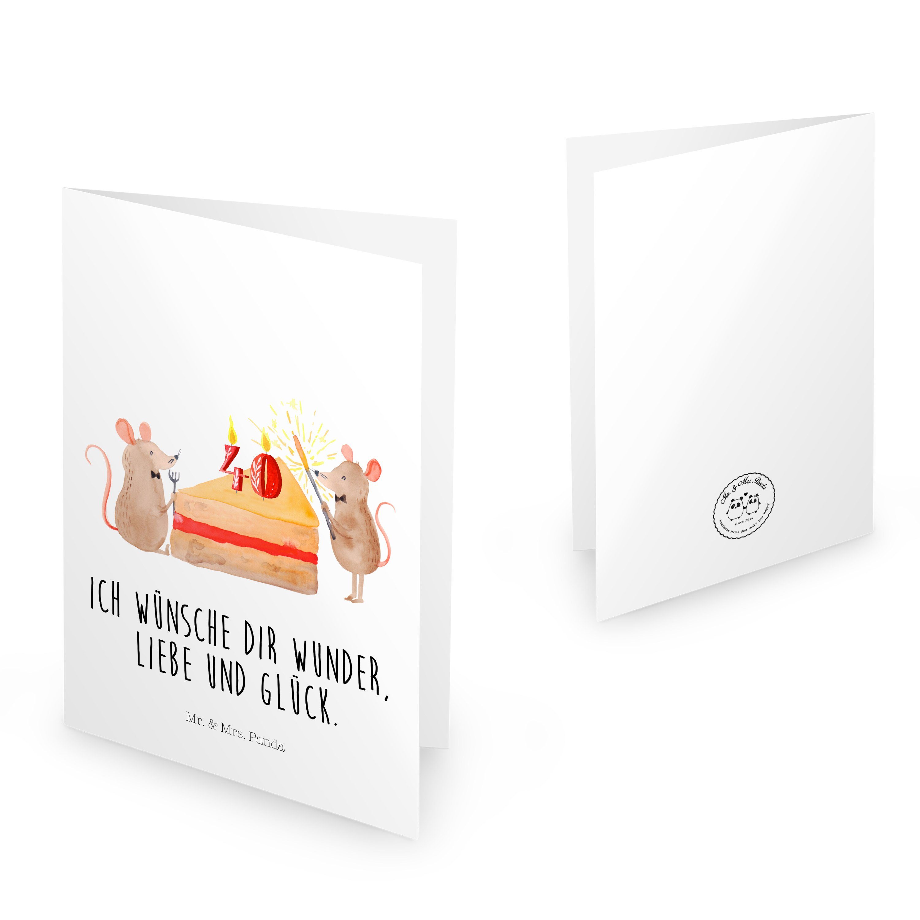 - 40. Geschenk, Kuchen Grusskart - Kuchenstück, Weiß Mrs. & Mr. Geburtstag Panda Mäuse Geburtstagskarten