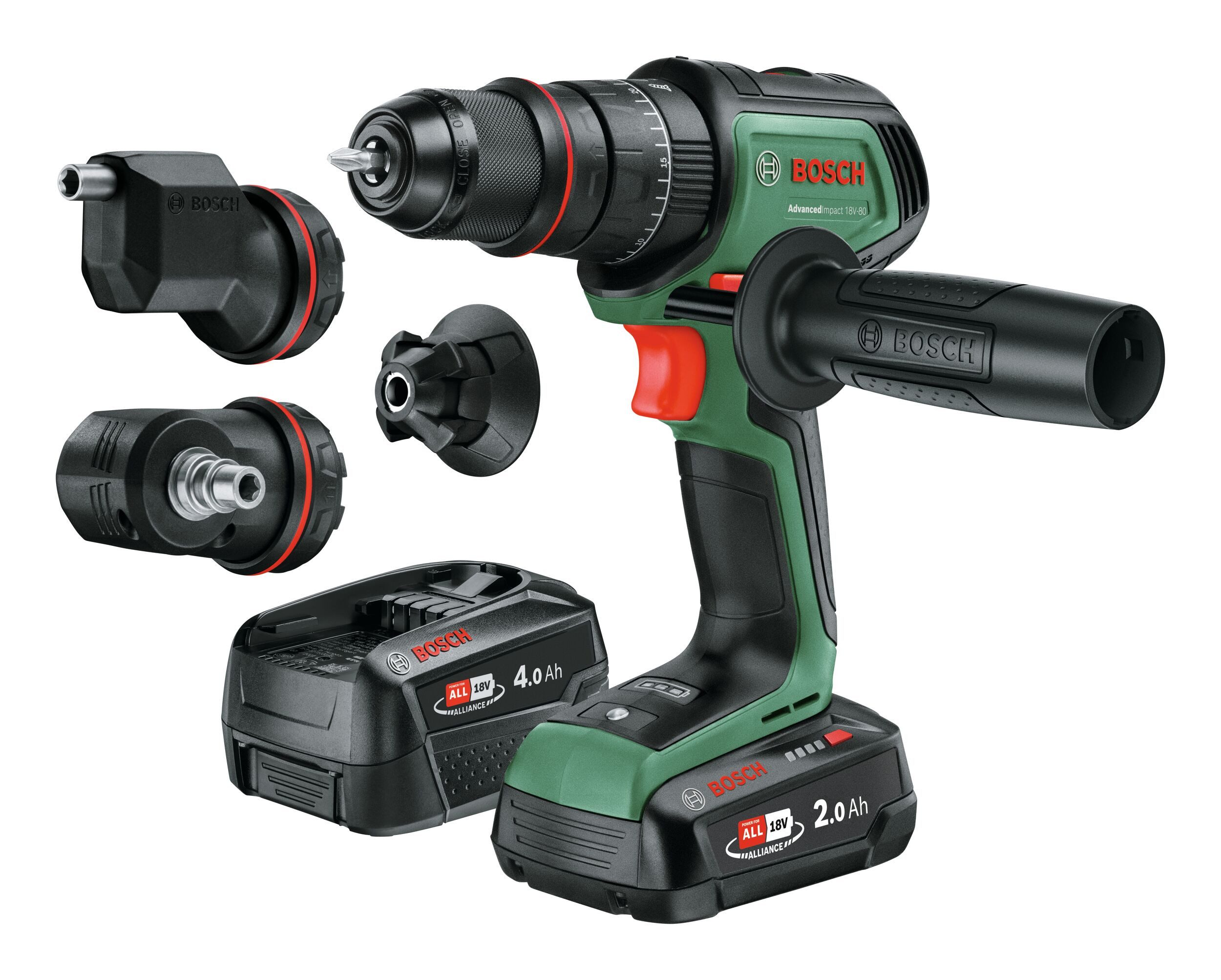 BOSCH Akku-Schlagbohrschrauber AdvancedImpact 18V-80, 18 V, max. 500 U/min, Schlagbohrmaschine QuickSnap mit 2x Akku 2 Ah/4 Ah - im Tragekoffer