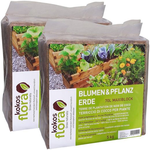 Floragard Pflanzerde »Kokosflora«, (2-St), Maxi Block ergibt aufgelockert 2x70 Liter