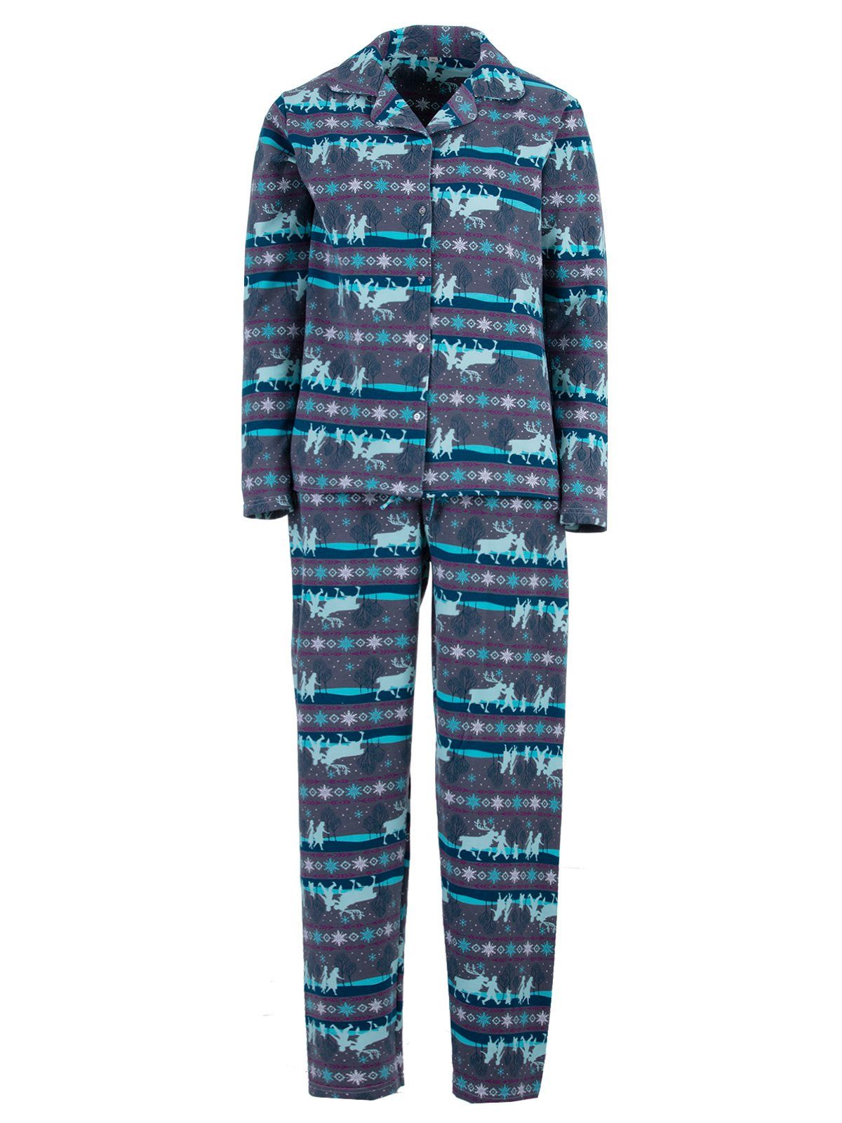 zeitlos Schlafanzug Pyjama Set Thermo - Wald Kragen Knopfleiste