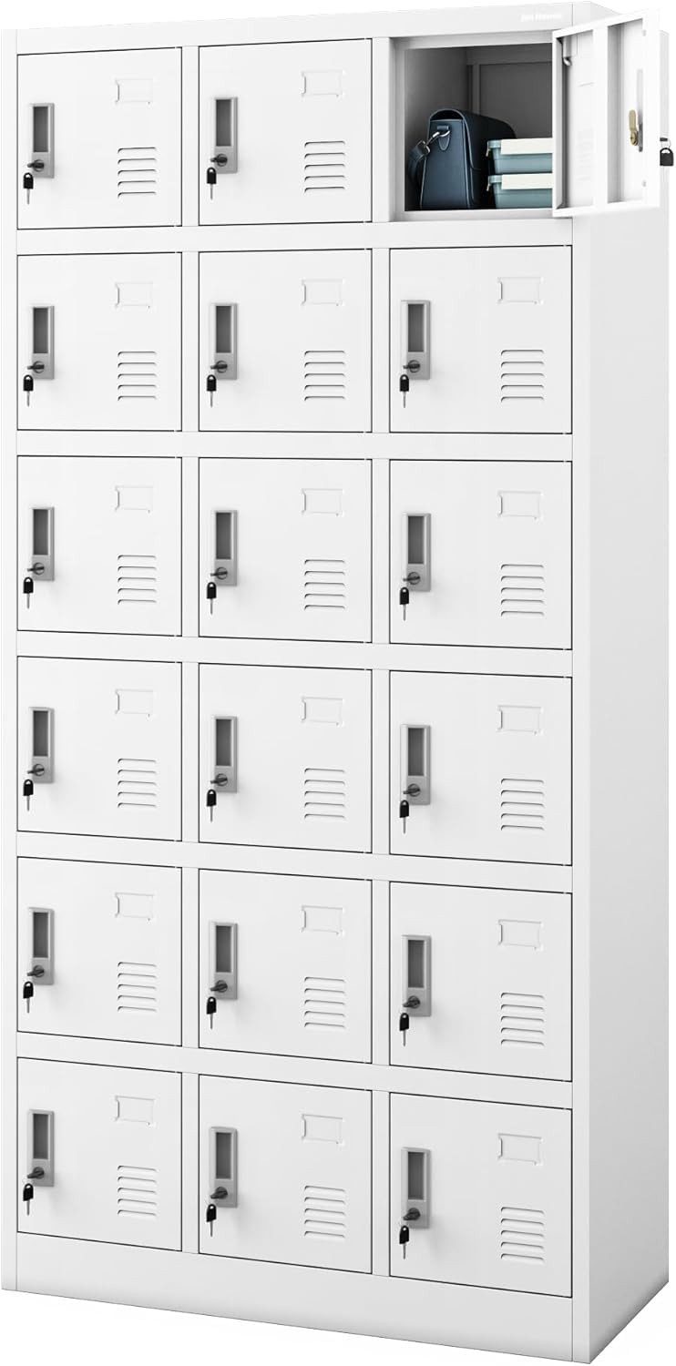 Jan Nowak Mehrzweckschrank Metall Schließfachschrank 90 cm KAROL 18 Fächer abschließbar (0,6 mm 185 x 90 x 40 cm Lüftungsschlitze Wandmontage robust)