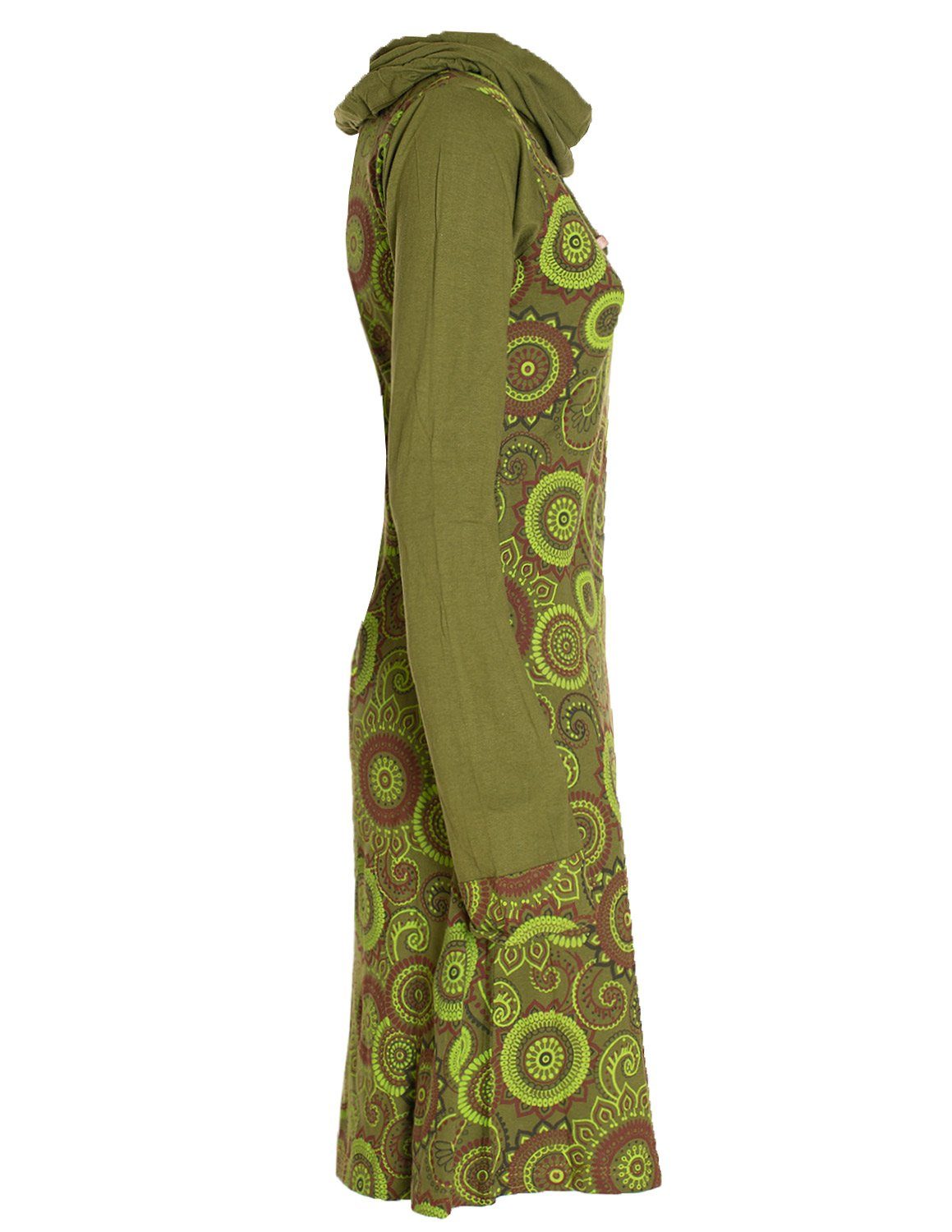 Vishes Jerseykleid Kleid Langarm Schal-Kleid Goa, Hippie, Style olive Ethno Baumwollkleid Winterkleider