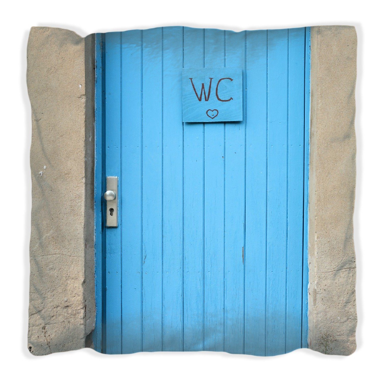 Wallario Dekokissen Blaue Tür einer Toilette in einer verlassenen Fabrik in Magdeburg, handgenäht