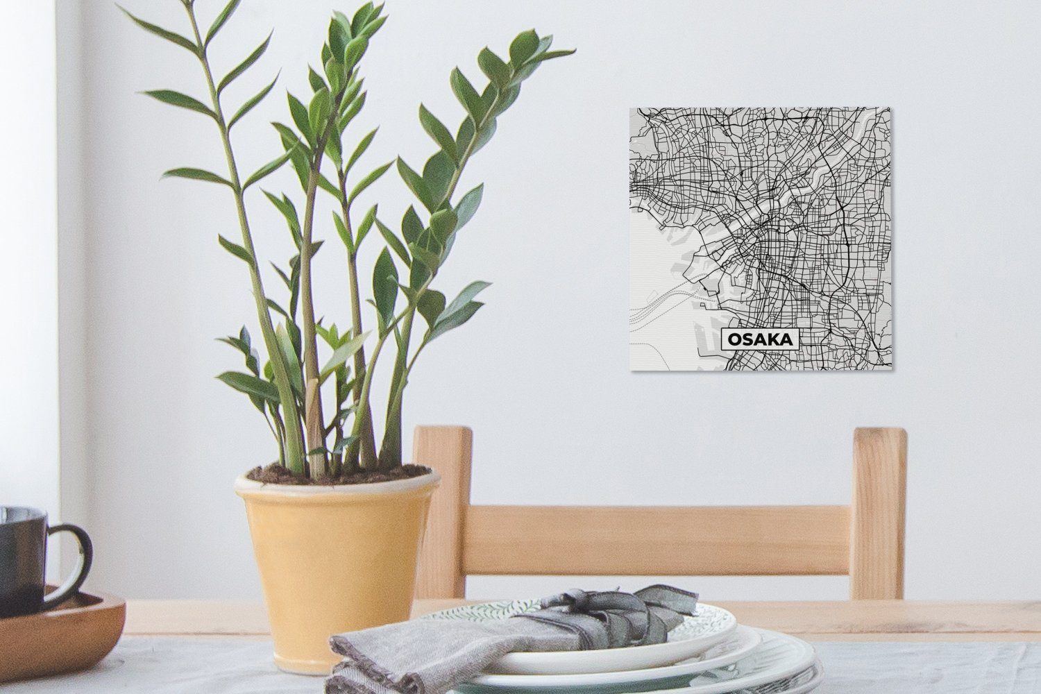 Karte, - Stadtplan Schwarz weiß und Bilder - (1 für - St), Leinwand Schlafzimmer Wohnzimmer OneMillionCanvasses® Leinwandbild Osaka