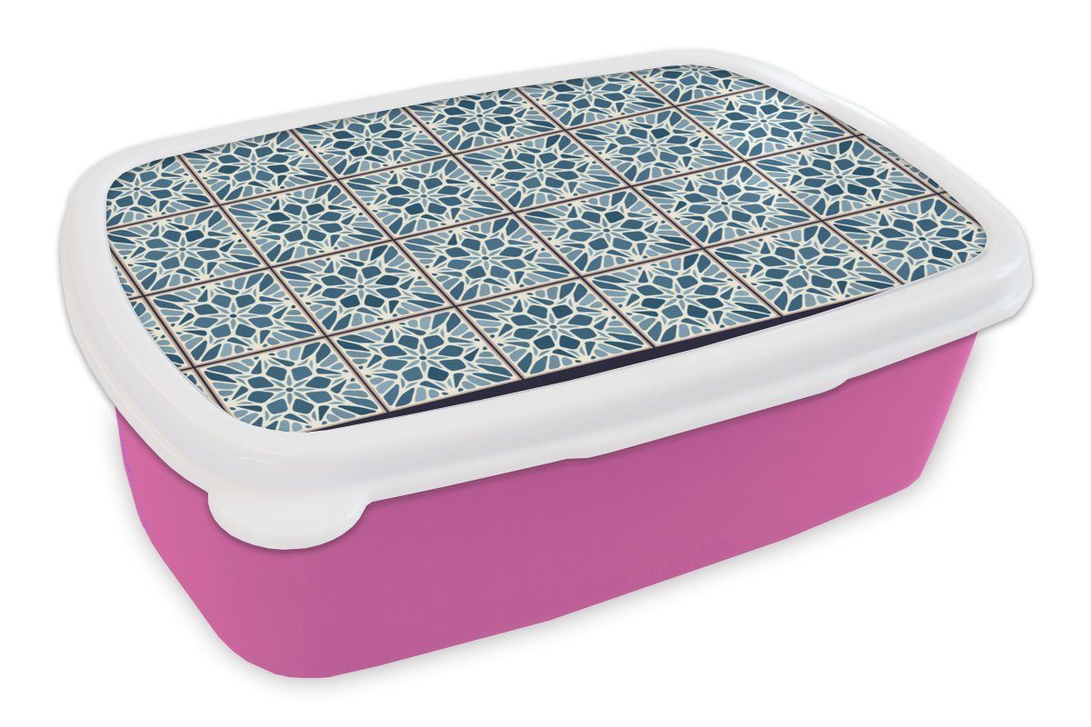- Fliese Vintage Lunchbox Muster, Kunststoff Brotbox für Kunststoff, Brotdose (2-tlg), MuchoWow Snackbox, rosa Kinder, - Erwachsene, Mädchen,