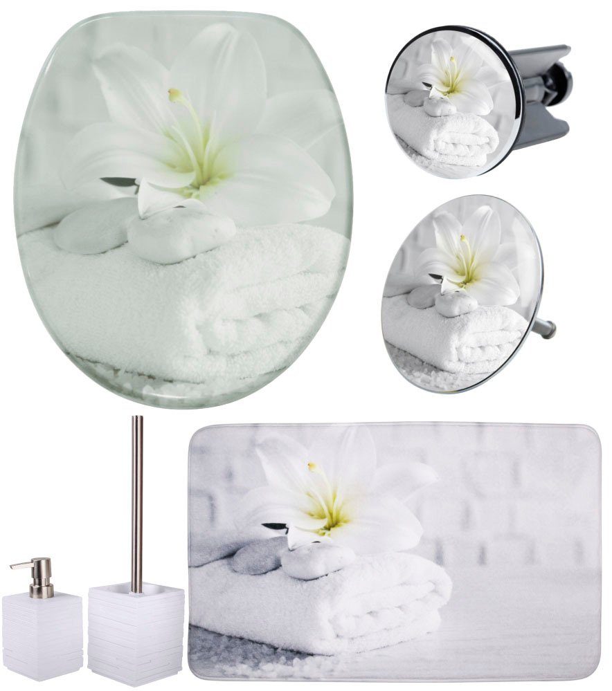 Sanilo Badaccessoire-Set Good Feeling, Komplett-Set, 6 tlg., WC-Sitz, Badteppich, Stöpsel, Seifenspender und WC-Bürste