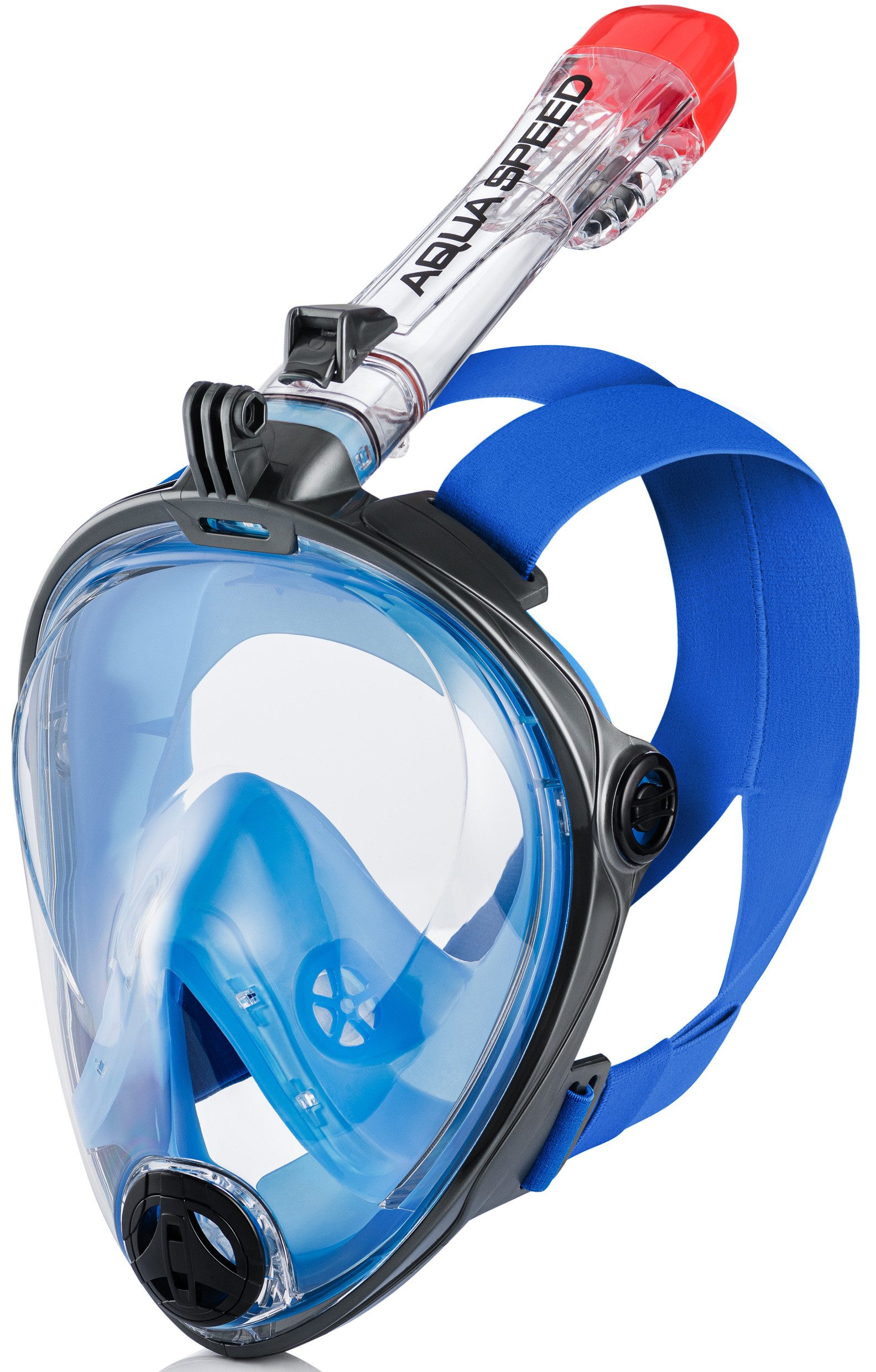Aqua Speed Schnorchel Erwachsene 180° Panorama Full Schnorchelmaske + Mikrofaser Handtuch (Full Face Maske, Tauchausrüstung, Wassersport), Spezielles Doppel-Luftstromsystem zur Reduzierung von CO₂-Rückatmung