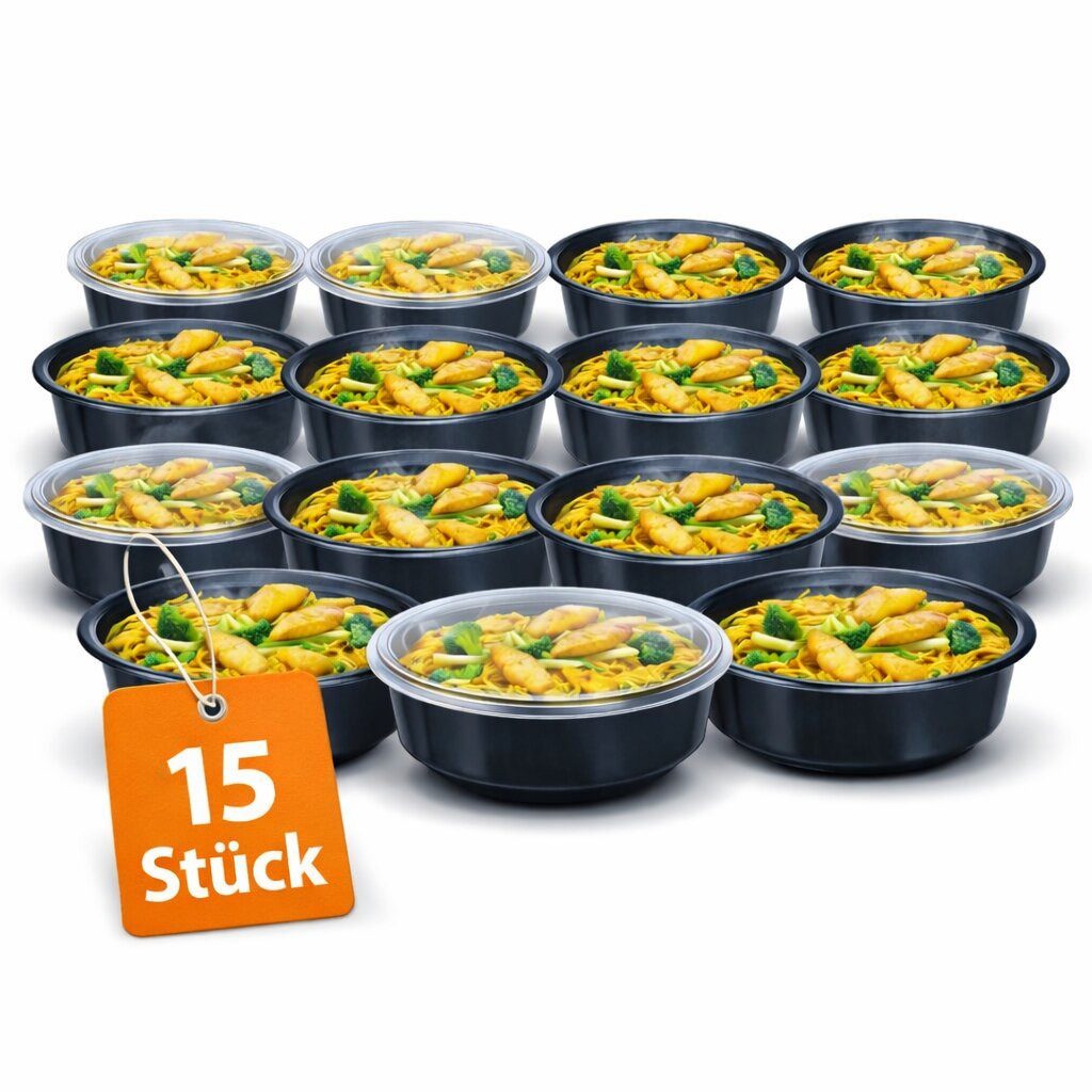 BigDean Mikrowellenteller Meal Prep Boxen 700 ml – 15 Stück Runde Schalen mit Deckel – BPA frei, (15 St), mikrowellengeeignet, spülmaschinengeeignet, gefriergeeignet