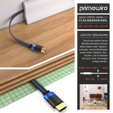 Primewire HDMI-Kabel, 2.1, HDMI Typ A (50 cm), Flachbandkabel 8K @ 120 Hz, 4K @ 240 Hz DSC UDH eARC HDR10+ flach 0,5m