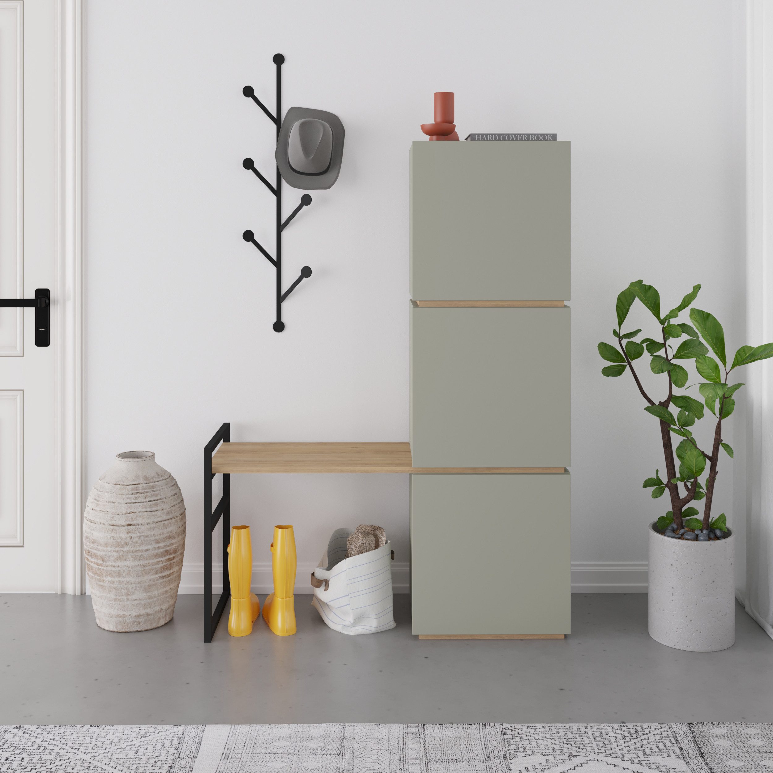 Decortie Schuhschrank Mello Schuhschrank mit Wandgarderobe,Dielenständer, 109 x 39 x 149 cm