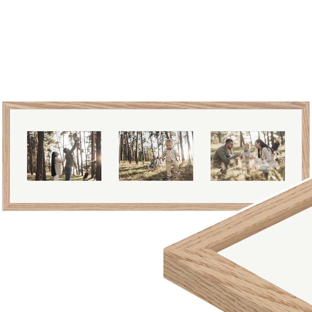 WANDStyle Galerierahmen G950 20x60 cm, für 3 Bilder, im Format 10x15 cm, aus Massivholz in der Farbe Eiche
