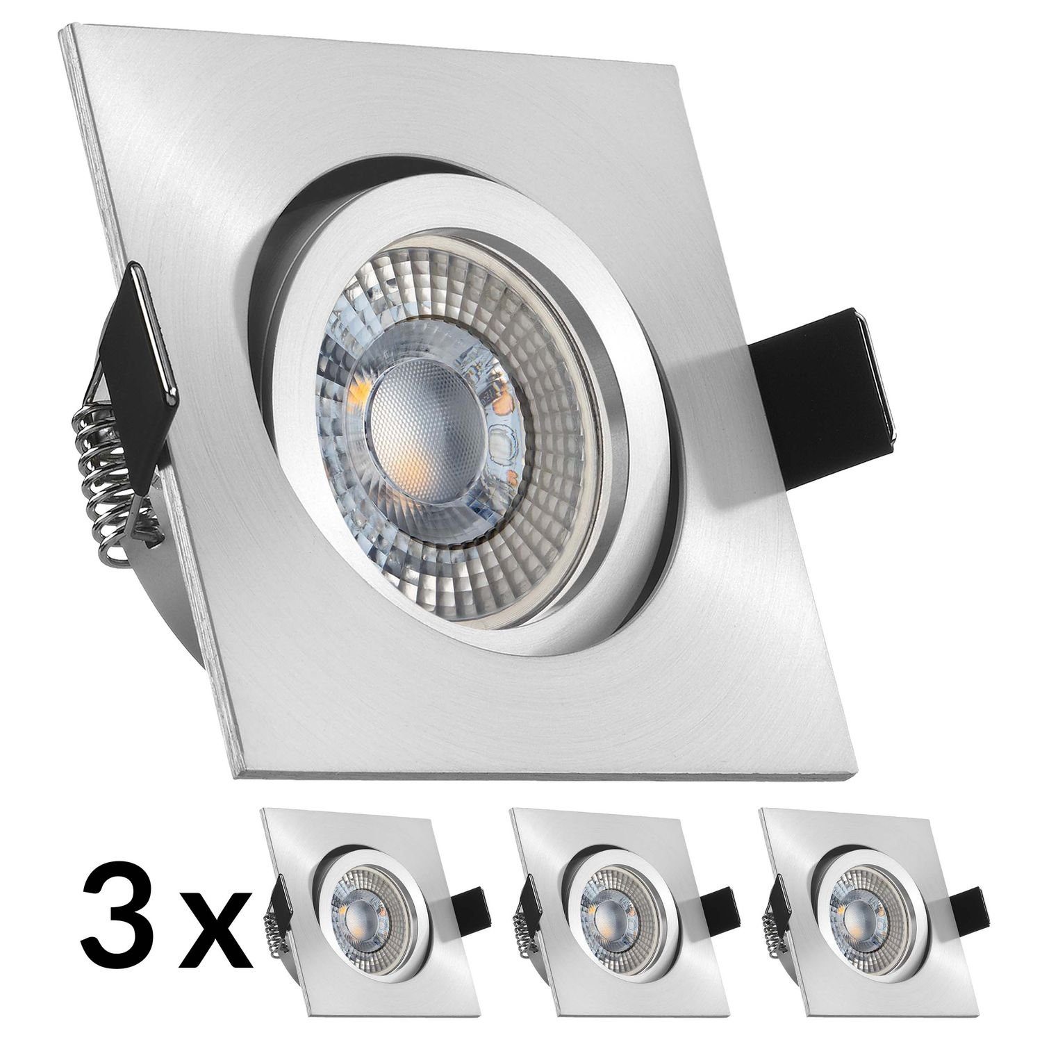 LEDANDO LED Einbaustrahler LED matt aluminium RGB extra 3er LE in flach Set Einbaustrahler 3W mit