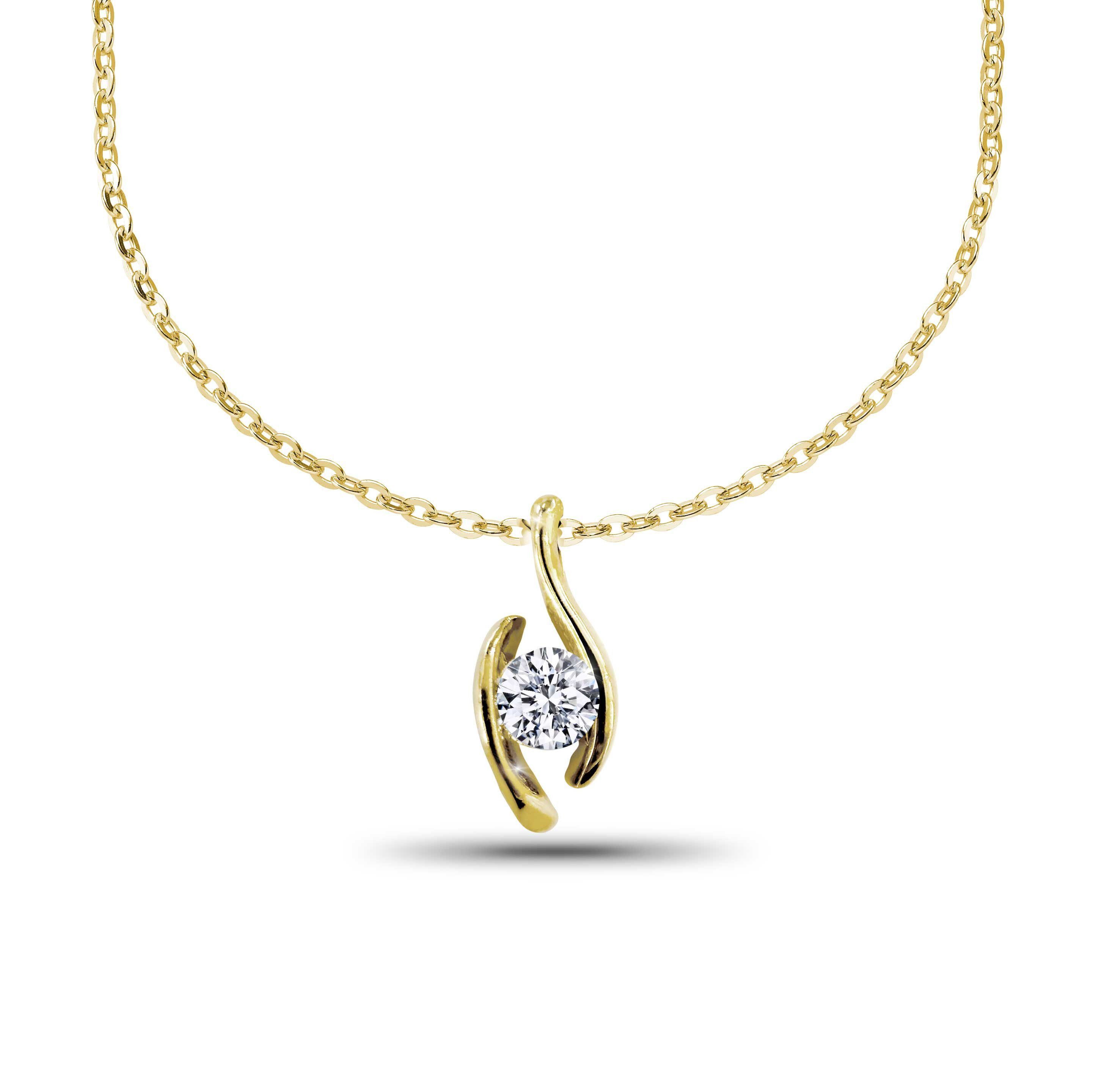 Adam & Eve Goldkette Halskette 585/- mit 0.15ct Brillant Gelbgold 0,15 ct., Elegante Halskette Damen Gold mit Brillant - Silber Halsketten Luxus