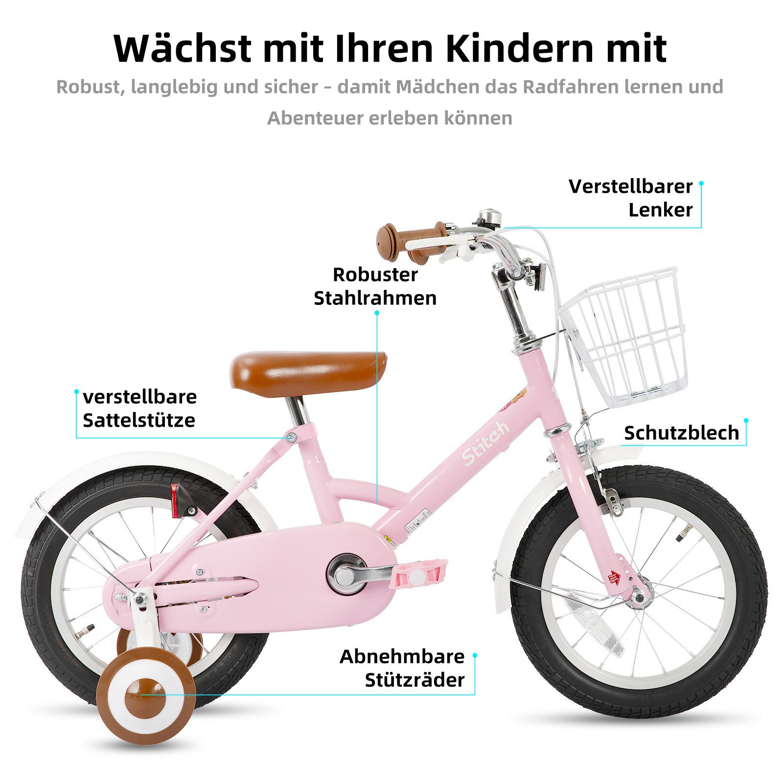 JOYSTAR Kinderfahrrad 12 16 18 Zoll Fahrrad für Kinder 3-6 Jahre alt Jungen und Mädchen, Ausgestattet mit Doppelhandbremsen, Stützrädern, Schutzblechen, Korb