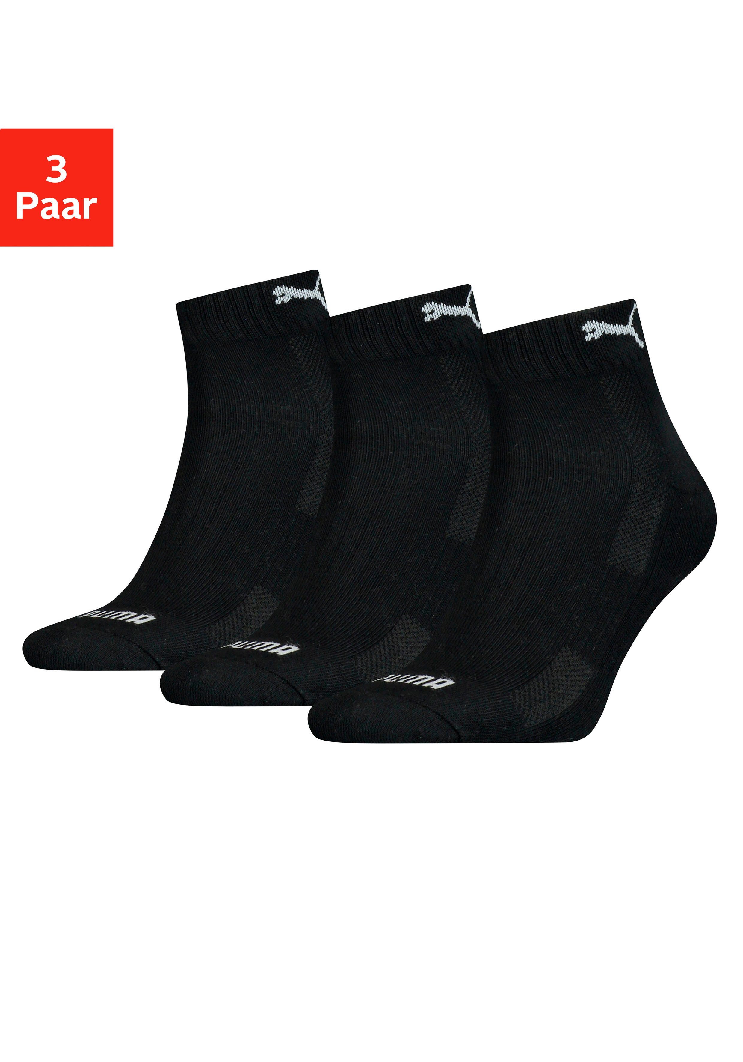 PUMA Kurzsocken (3-Paar, 3er-Pack) mit eingestricktem Logo im Bund