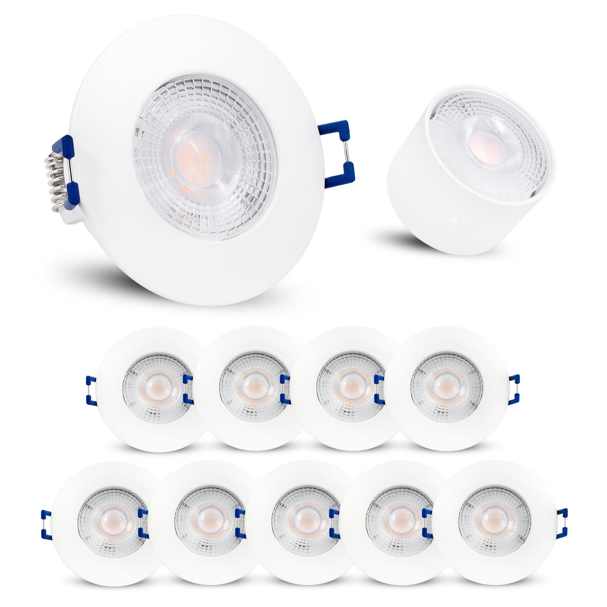 linovum LED Einbaustrahler »10er Set LED Einbauspot ETAWA flach weiß IP44  Bad & Außen mit wechselbarem Modul 5W warmweiß 230V«, Leuchtmittel  inklusive, Leuchtmittel inklusive