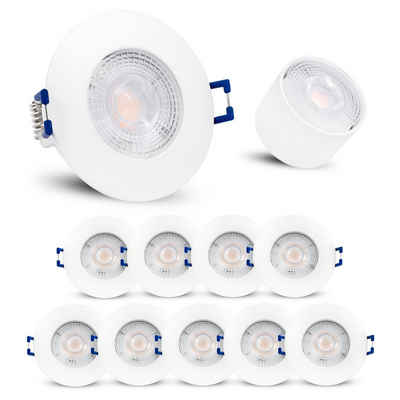 linovum LED Einbaustrahler 10er Set LED Einbauspot ETAWA flach weiss IP44 Bad & Aussen, Leuchtmittel inklusive, Leuchtmittel inklusive