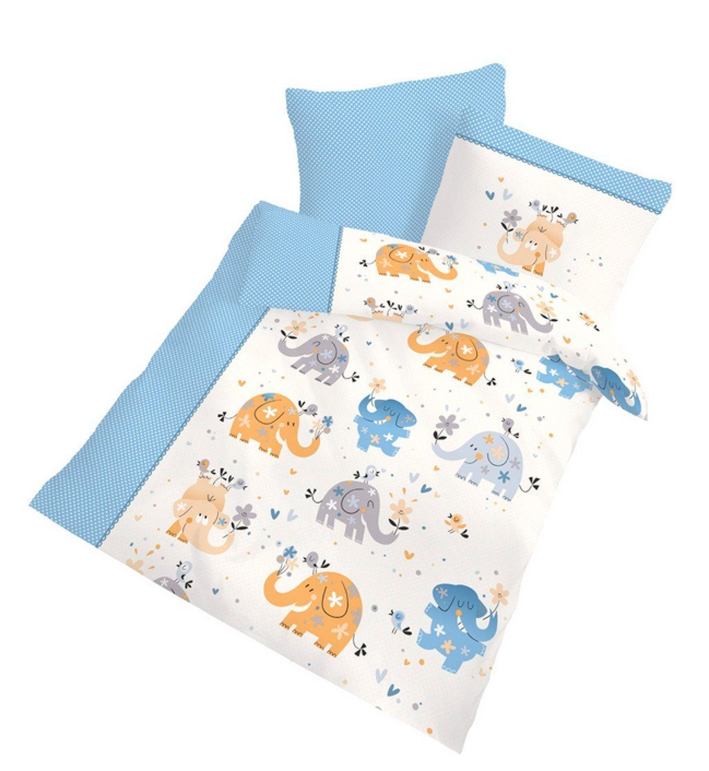 DOBNIG Babybettbezug Baby Bettwäsche Elefanten 100 x 135 cm, Biber