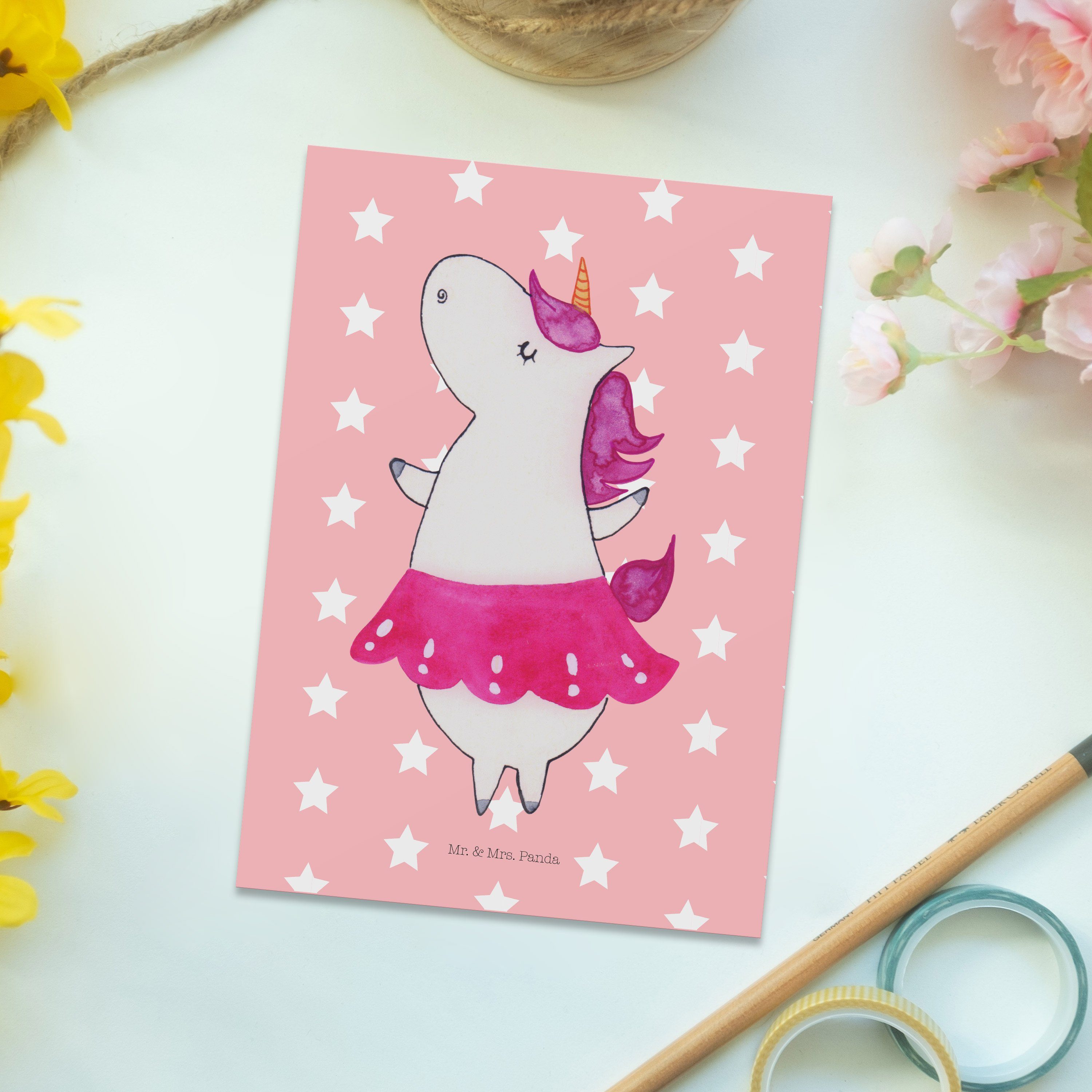 - Mrs. Rot Geschenk, - Pastell Postkarte G & Unicorn, Einhorn Geschenkkarte, Ballerina Mr. Panda