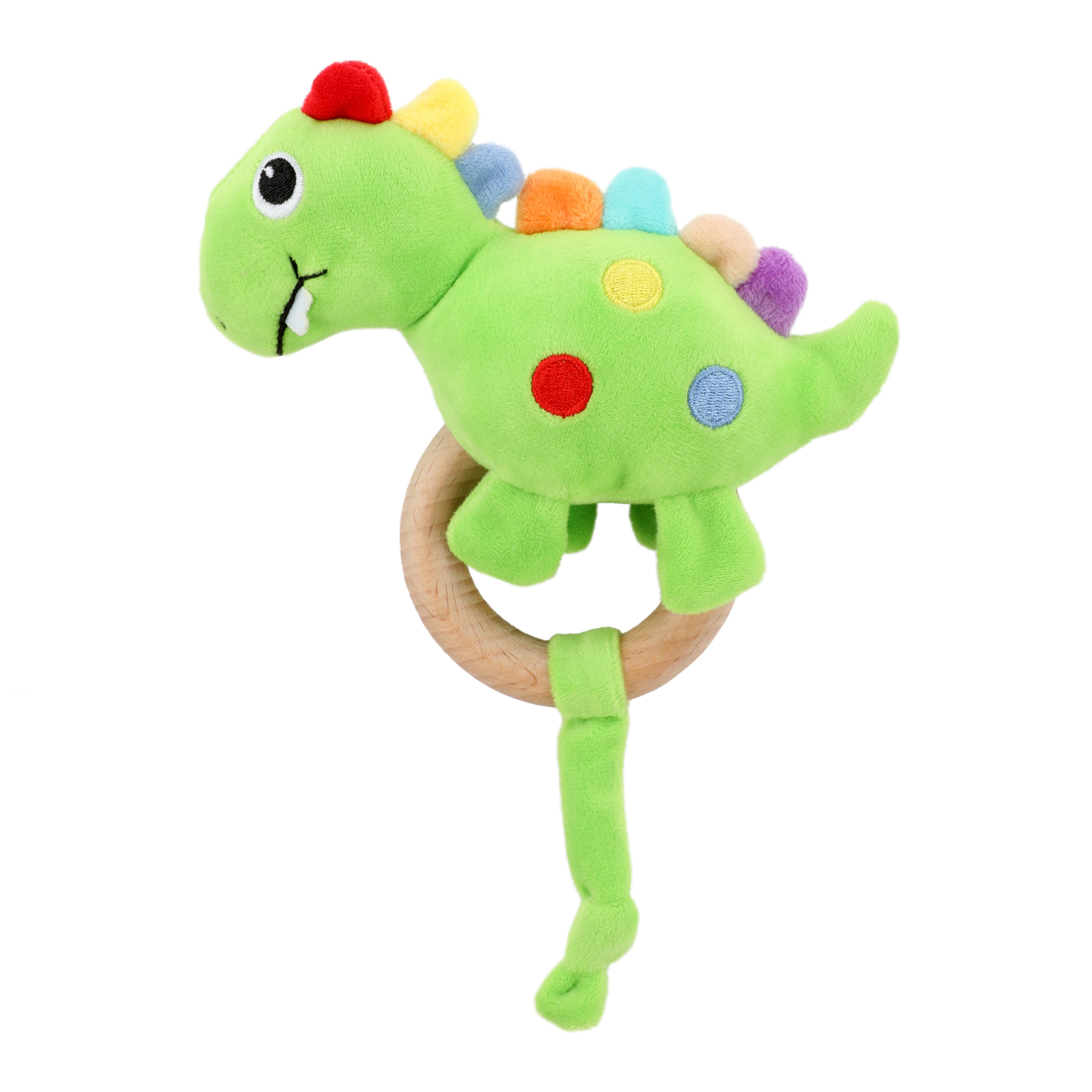 Toi-Toys Greifspielzeug LITTLE STARS - Babyrassel Dino mit Holz-Beißring