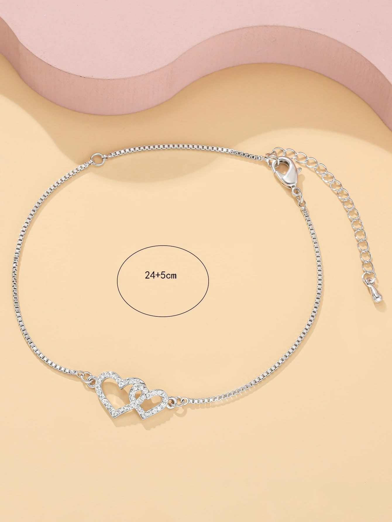 The Beauty House Fußkette mit Anhänger Damen Fußkette mit Doppelherz Anhänger mit Zirkonia