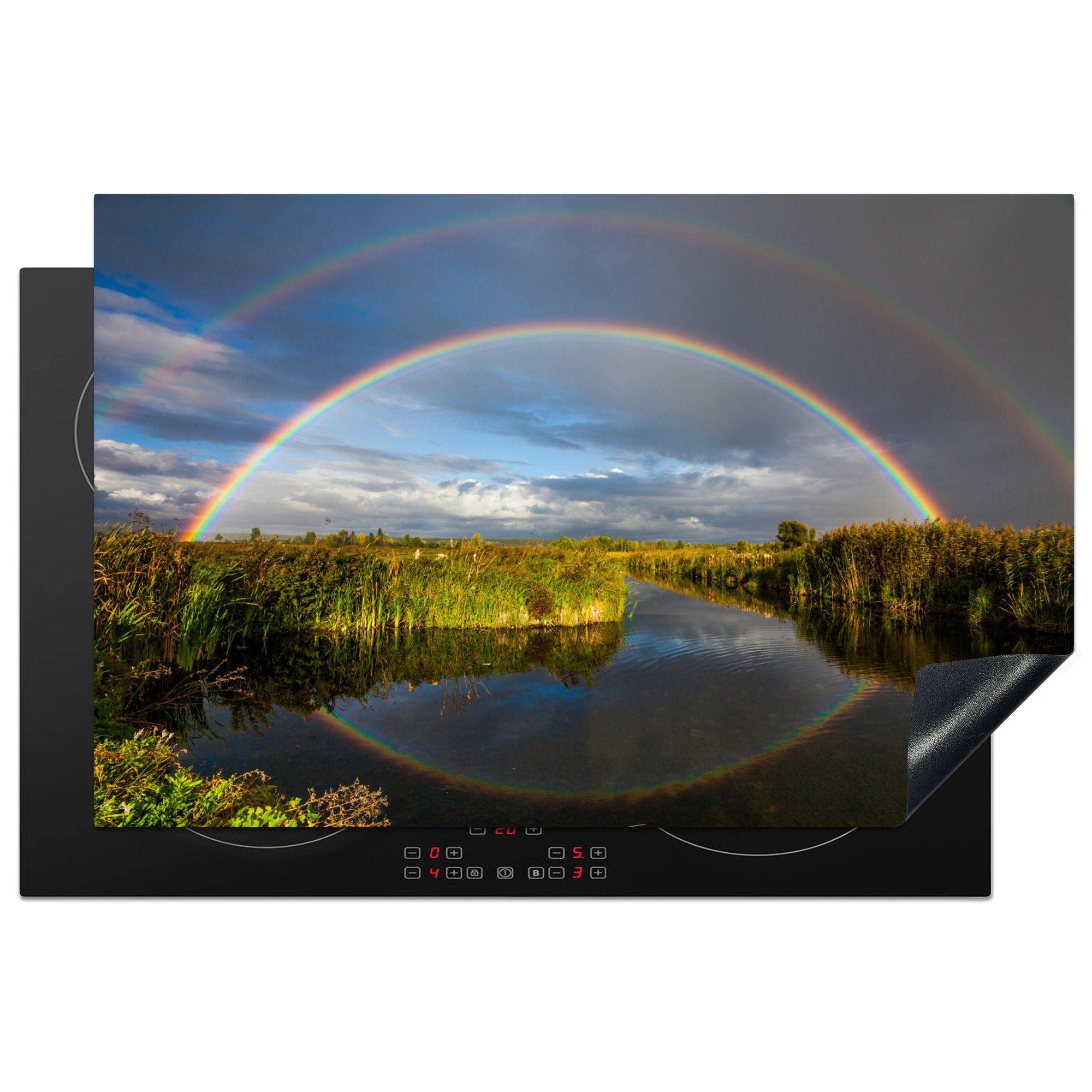 MuchoWow Herdblende-/Abdeckplatte Regenbogen über dem Fluss, Vinyl, (1 tlg), 81x52 cm, Induktionskochfeld Schutz für die küche, Ceranfeldabdeckung