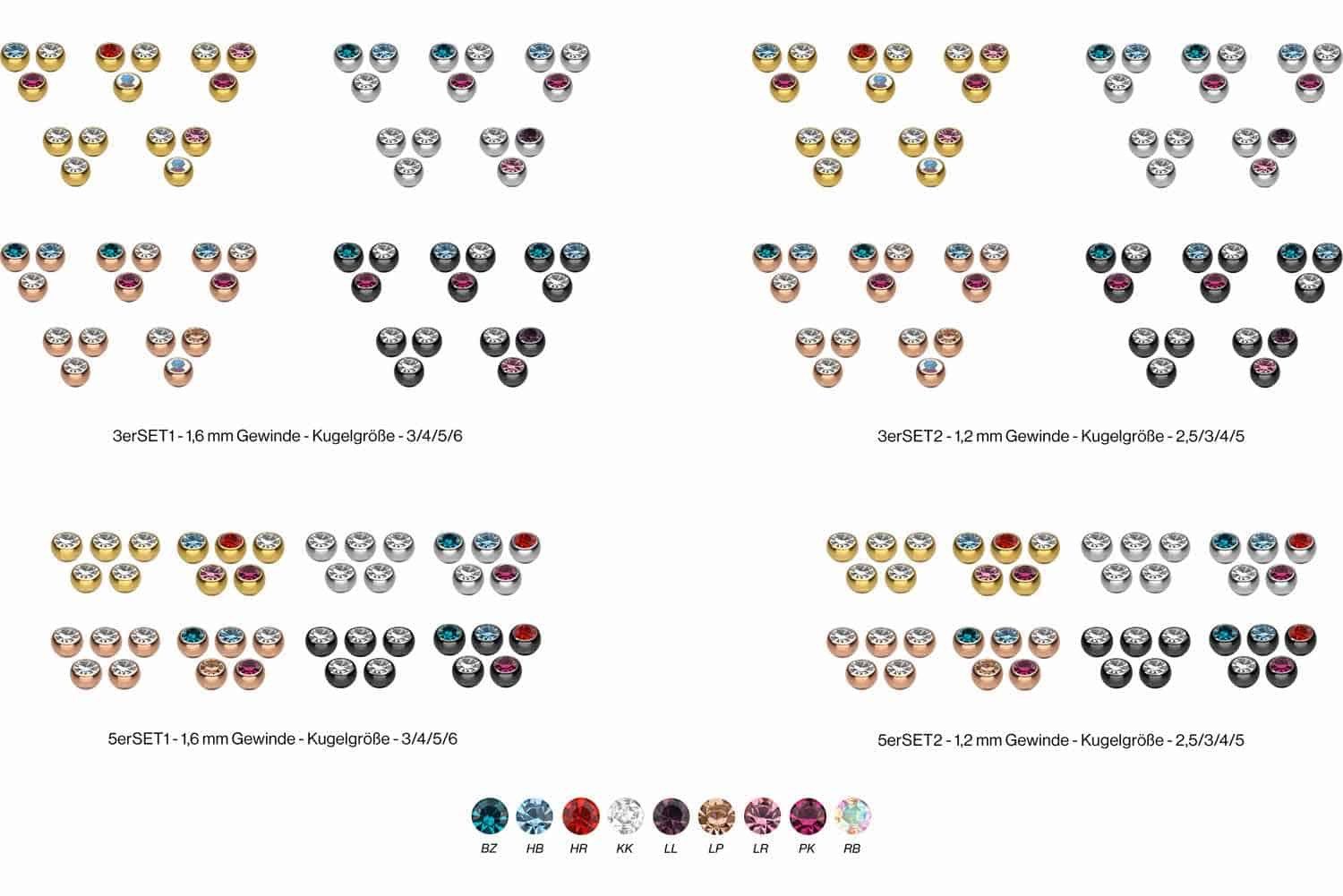 PIERCINGLINE Piercing-Set SET Chirurgenstahl Schraubkugel KRISTALL günstig online kaufen