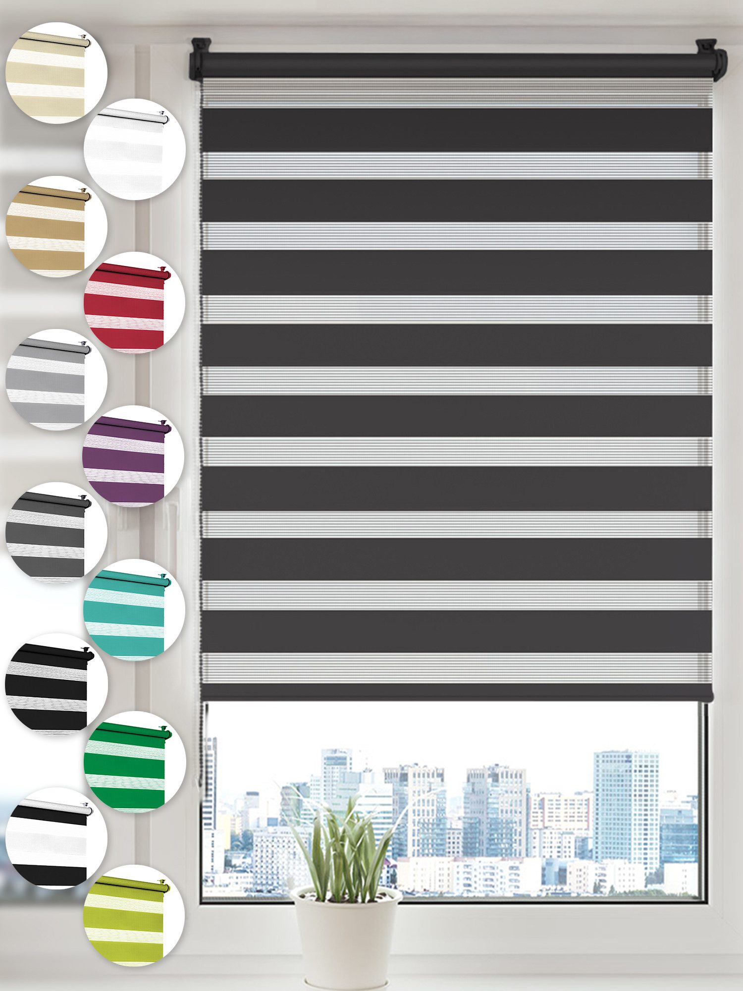 Doppelrollo Klemmfix ohne Bohren Rollos für Fenster und Tür Seitenzugrollo, Sonello, blickdicht, ohne Bohren, freihängend, Klemmfix, 35cm x 100cm Anthrazit Duo Rollo, Jalousie mit Klemmträger