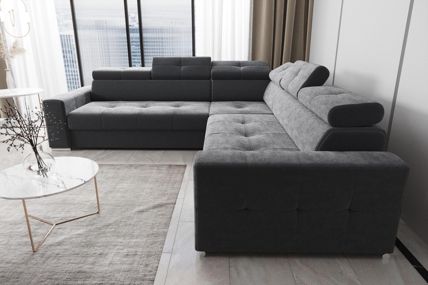 JVmoebel Ecksofa Wohnzimmer Textil Leder Europe in Couch, Made Form Grau Modern Luxus L Ecksofa