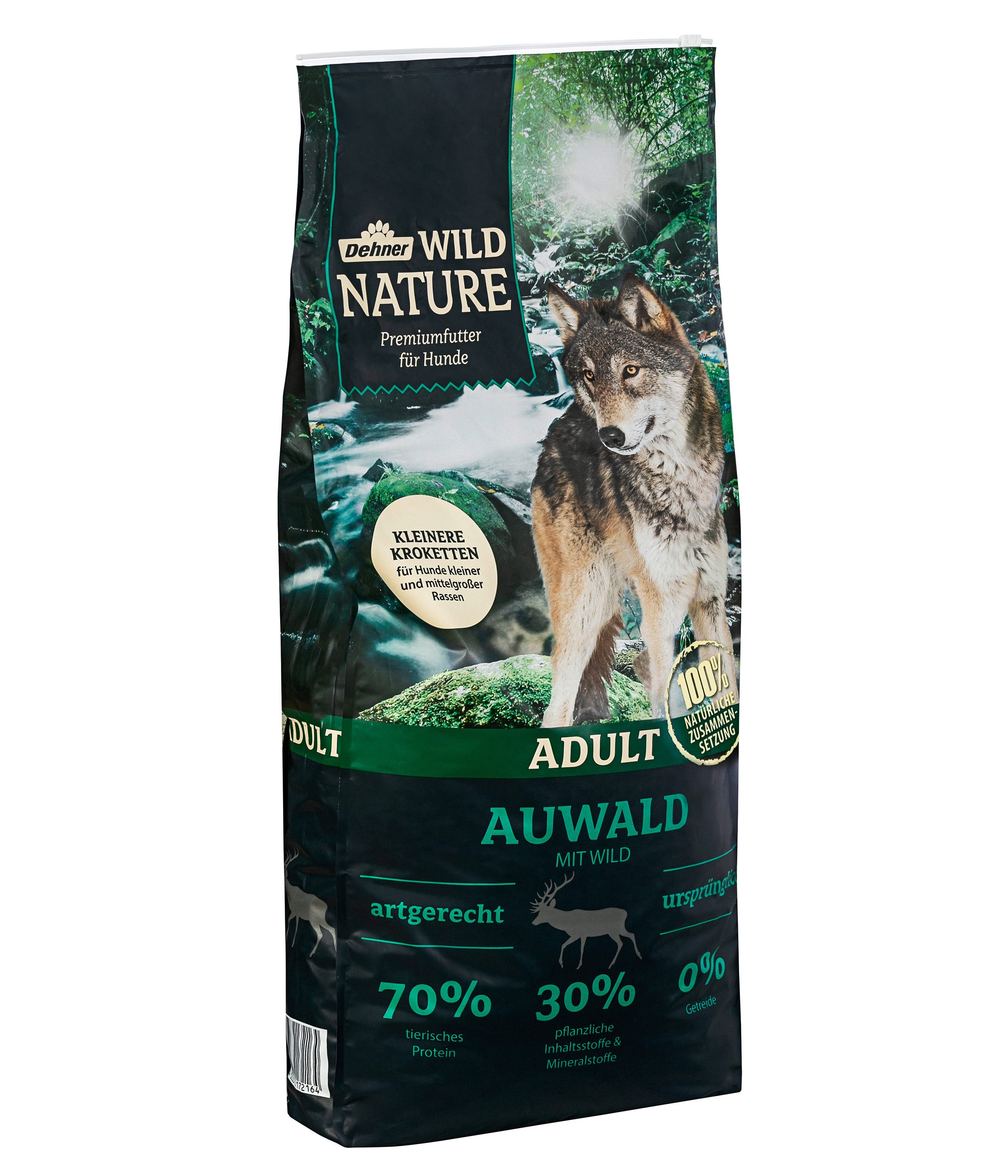 Dehner Wild Nature Hundefutter Auwald, Kroketten Wild, Trockenfutter für: Hunde, getreidefreies und zuckerfreies Trockenfutter für ausgewachsene Hunde