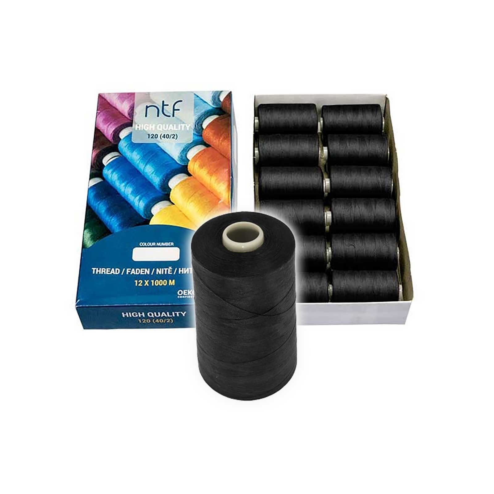 maDDma Nähgarn Polyester 12 Spulen 40/2 120er je 1000m Nähgarn, 12000 m, A807 schwarz