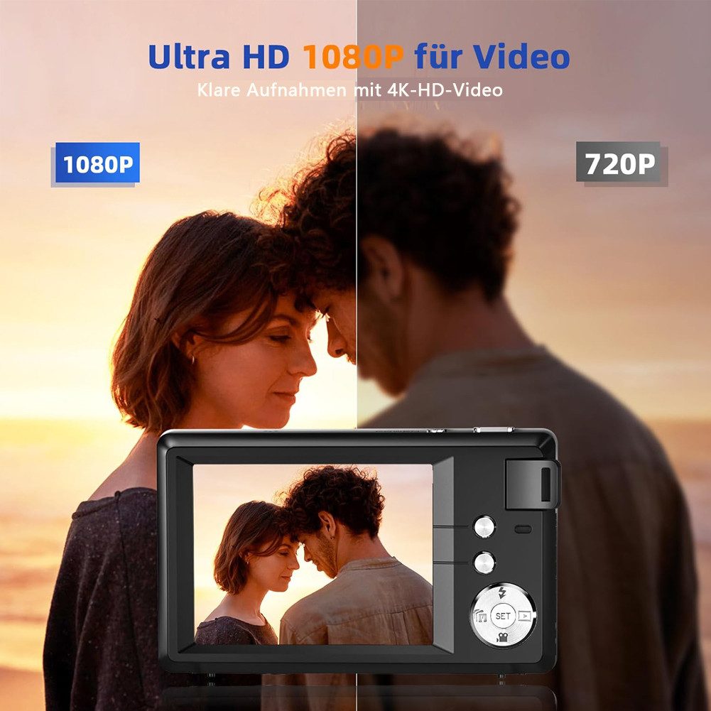 Fine Life Pro Kompaktkamera (48 MP, 16X Digitalzoom kompakte Fotokamera für Teenager Erwachsene Anfänger)