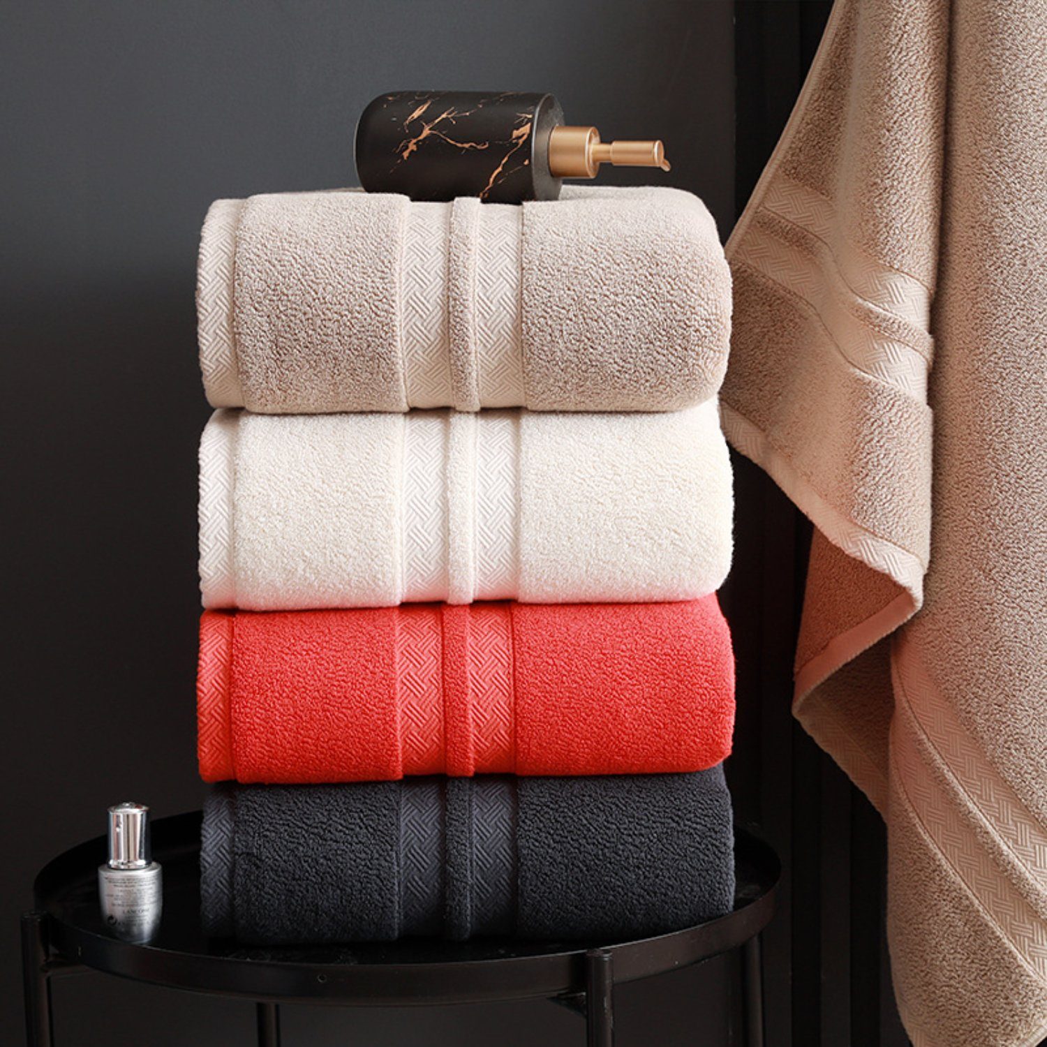 Badetuch Duschtuch, gewebtem HOMEIDEAS (1-St), Einfarbiges Design mit Khaki